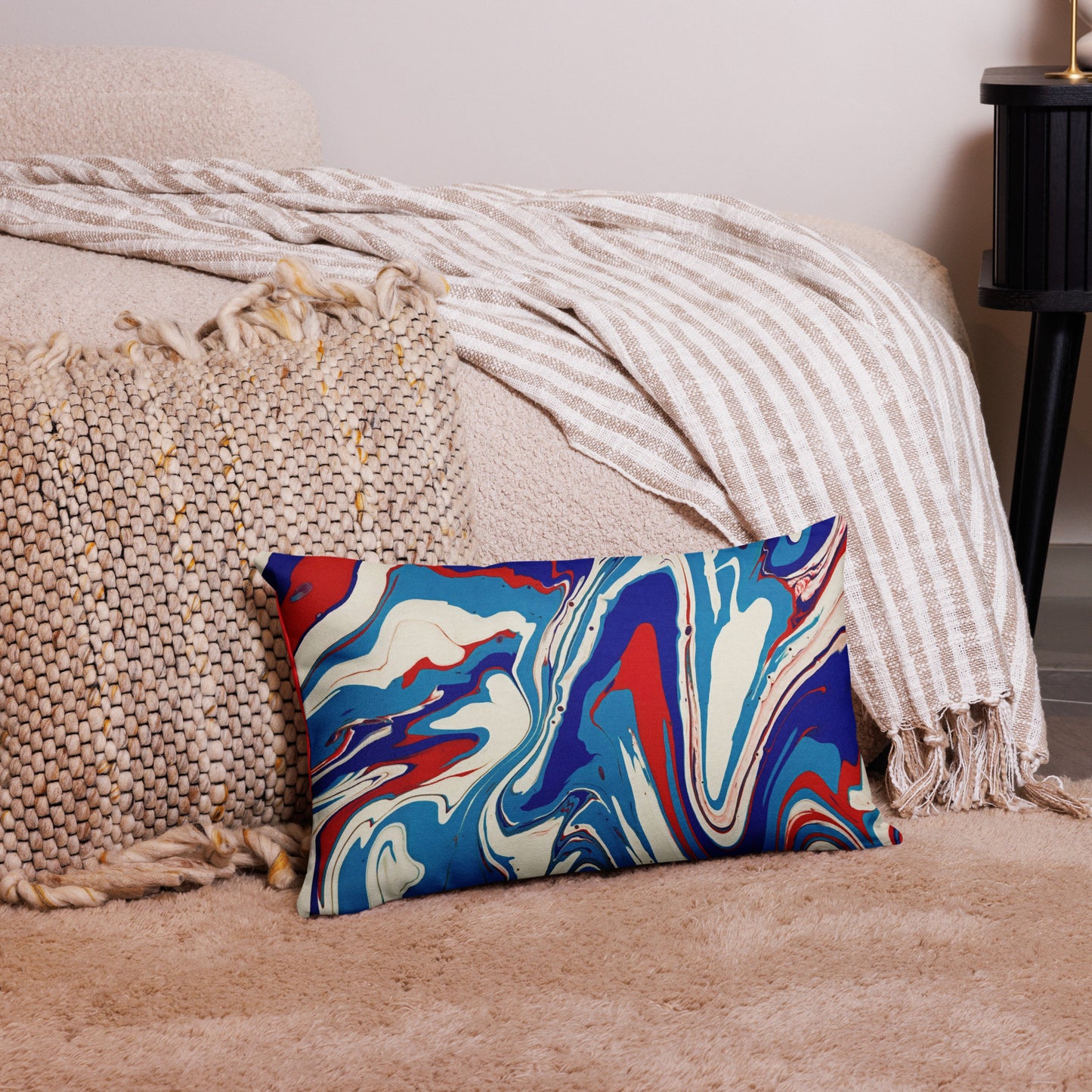 Vibrant Red, White & Blue Flow Painting Premium Pillow Case - Elegant Abstract And Modern Art Gift Décor For Home Living Rooms And Bedrooms