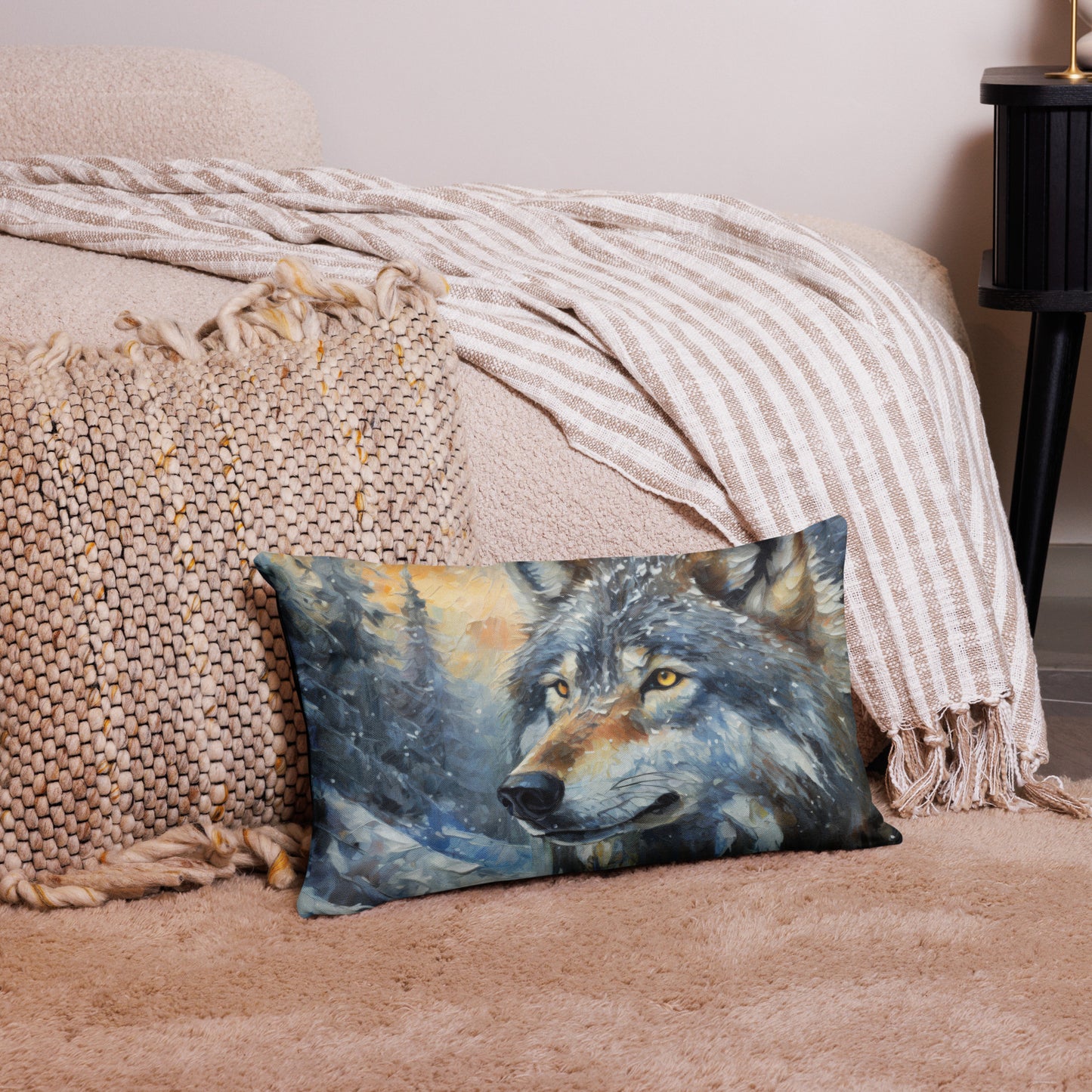Vibrant Grey Wolf Premium Pillow Case - Colorful Oil Painting, Winter Landscape, Nature & Wildlife Gift, Home, Bedroom And Office Décor