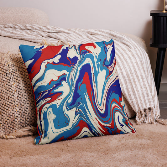 Vibrant Red, White & Blue Flow Painting Premium Pillow Case - Elegant Abstract And Modern Art Gift Décor For Home Living Rooms And Bedrooms