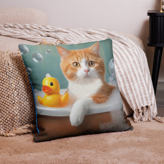 Premium Pillow Case With Cute Cat Taking Bubble Bath- Vibrant Home, Bathroom & Bedroom Décor, Perfect Funny Gift For Cat Lovers And Kids Too