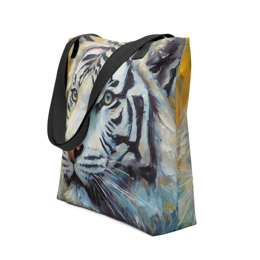 Majestic White Tiger Oil Painting Tote Bag - Vibrant, Stylish, Art Gift For Nature & Wildlife Lovers, Perfect For Shopping And Everyday Use