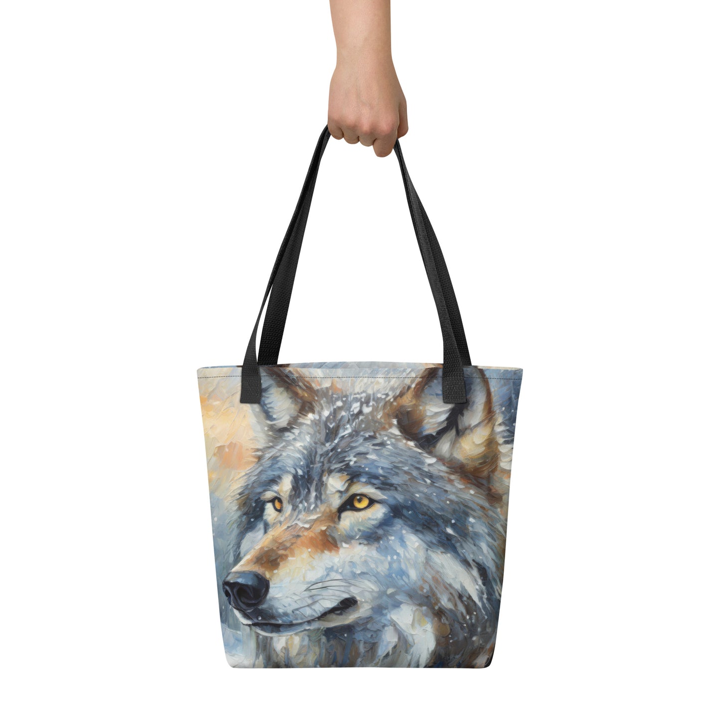 Beautiful Grey Wolf Tote Bag - Vibrant Oil Painting, Winter Landscape, Perfect Gift For Nature &amp; Wildlife Lovers, Home Décor And Shopping