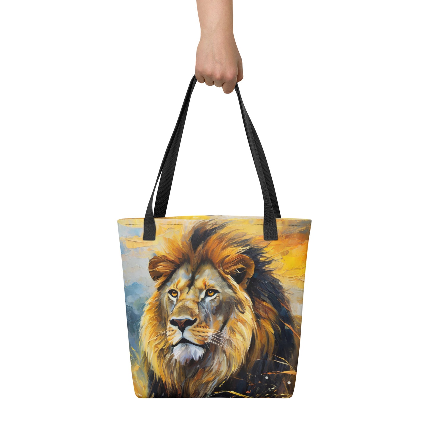 Majestic African Lion Tote Bag - Vibrant Oil Painting, Perfect Gift For Wildlife Lovers - Everyday Use For Shopping And Grocery Shopping,