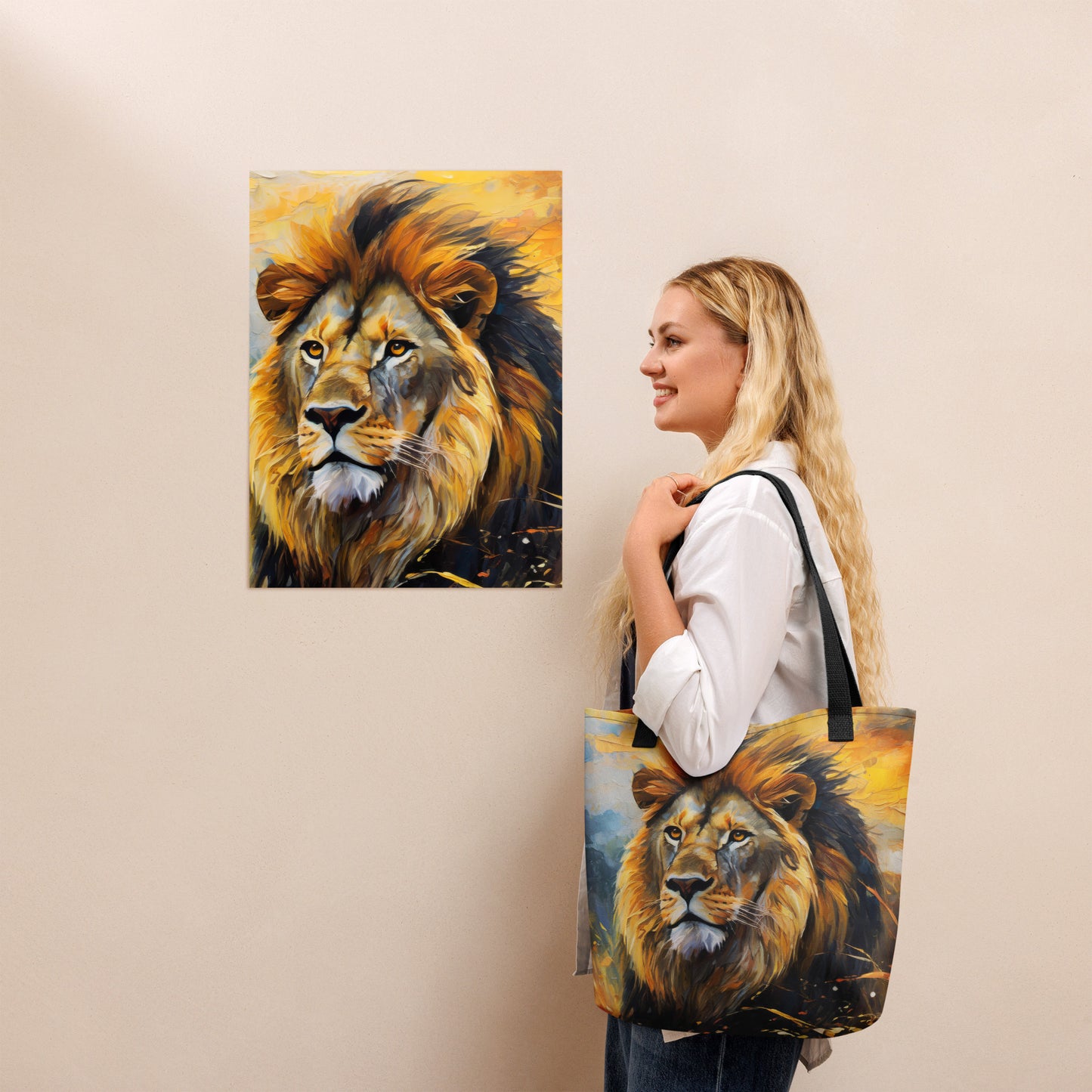 Majestic African Lion Tote Bag - Vibrant Oil Painting, Perfect Gift For Wildlife Lovers - Everyday Use For Shopping And Grocery Shopping,