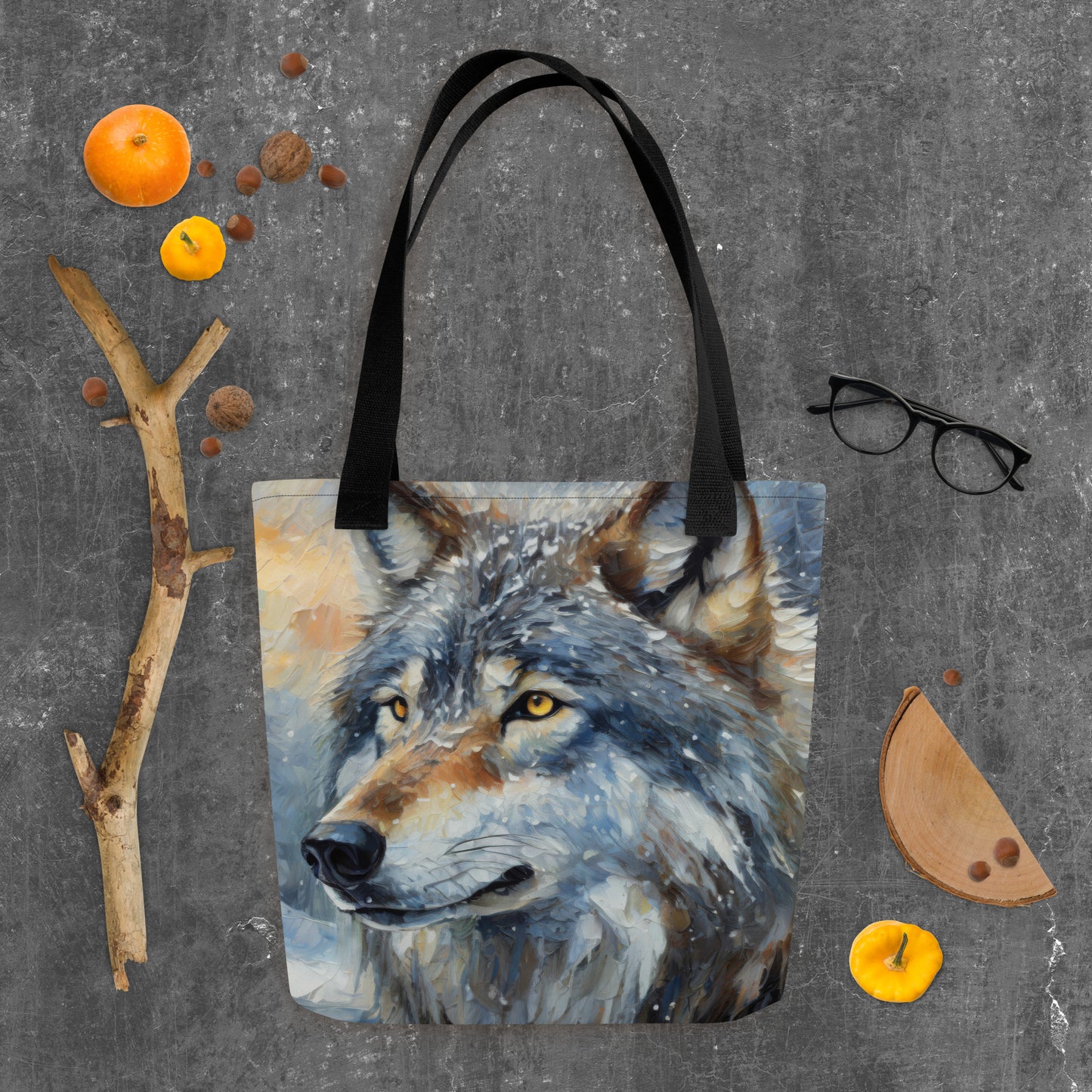 Beautiful Grey Wolf Tote Bag - Vibrant Oil Painting, Winter Landscape, Perfect Gift For Nature &amp; Wildlife Lovers, Home Décor And Shopping