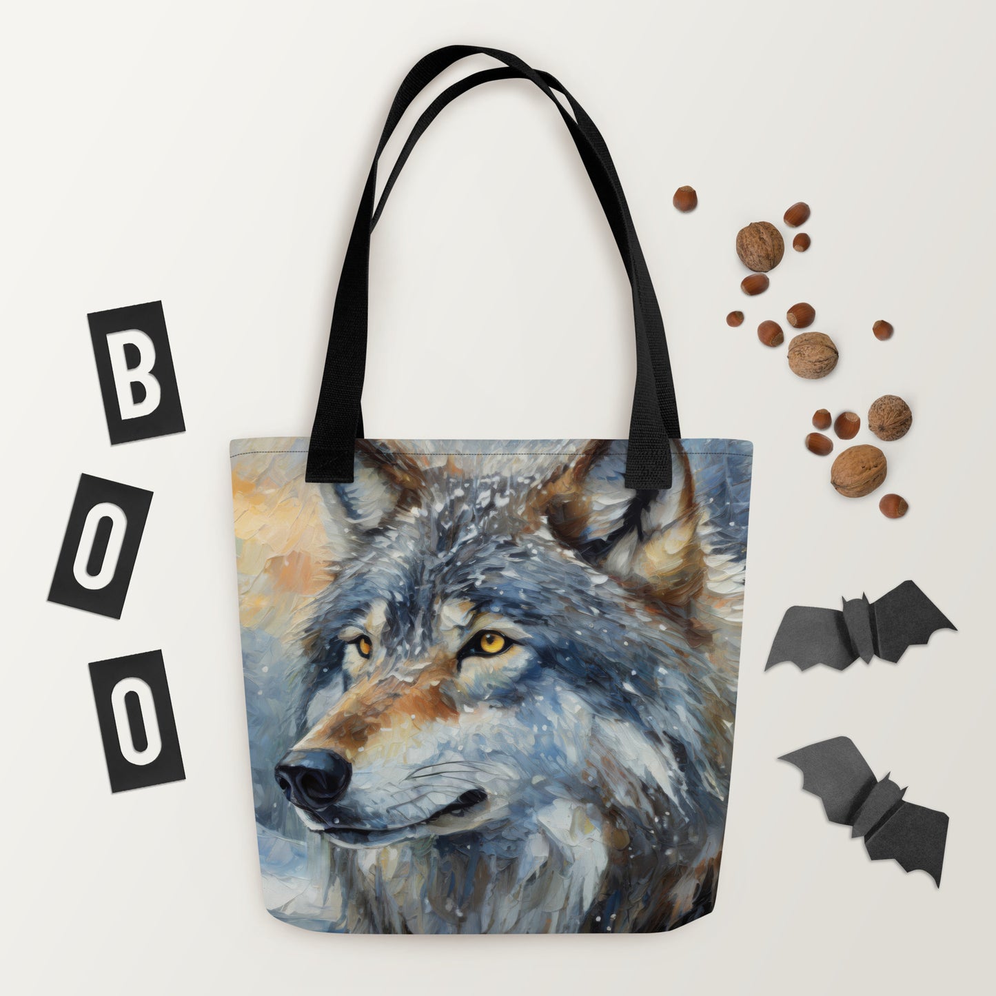 Beautiful Grey Wolf Tote Bag - Vibrant Oil Painting, Winter Landscape, Perfect Gift For Nature &amp; Wildlife Lovers, Home Décor And Shopping