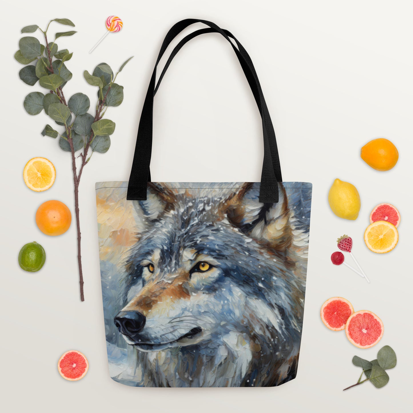 Beautiful Grey Wolf Tote Bag - Vibrant Oil Painting, Winter Landscape, Perfect Gift For Nature &amp; Wildlife Lovers, Home Décor And Shopping