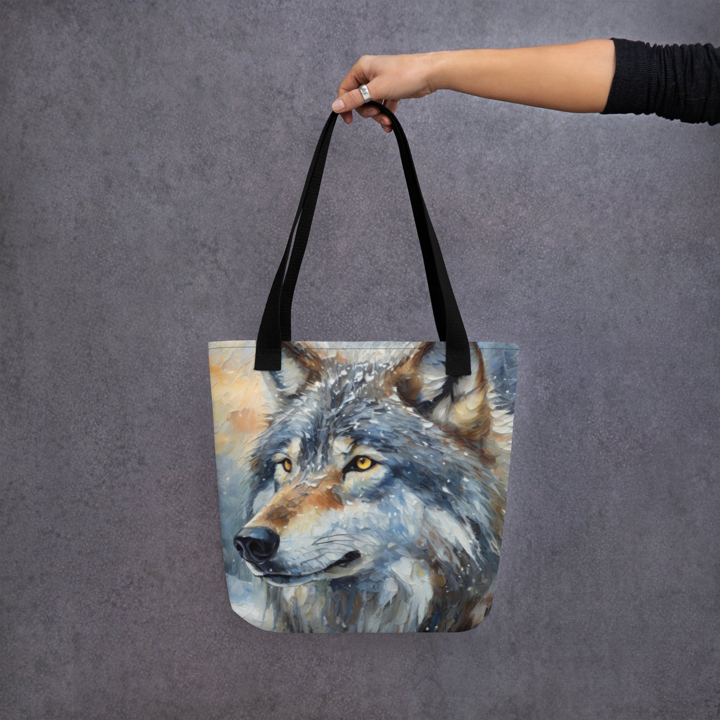 Beautiful Grey Wolf Tote Bag - Vibrant Oil Painting, Winter Landscape, Perfect Gift For Nature &amp; Wildlife Lovers, Home Décor And Shopping