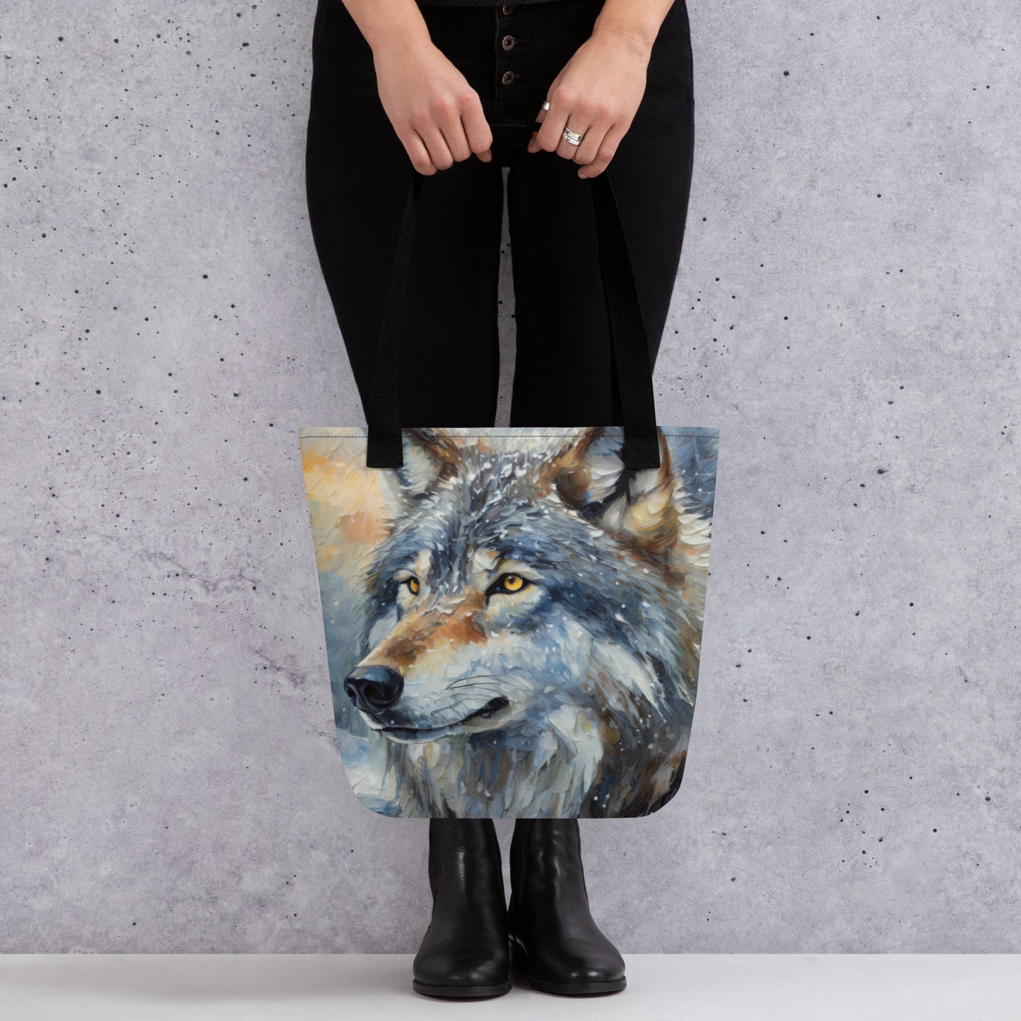 Beautiful Grey Wolf Tote Bag - Vibrant Oil Painting, Winter Landscape, Perfect Gift For Nature &amp; Wildlife Lovers, Home Décor And Shopping