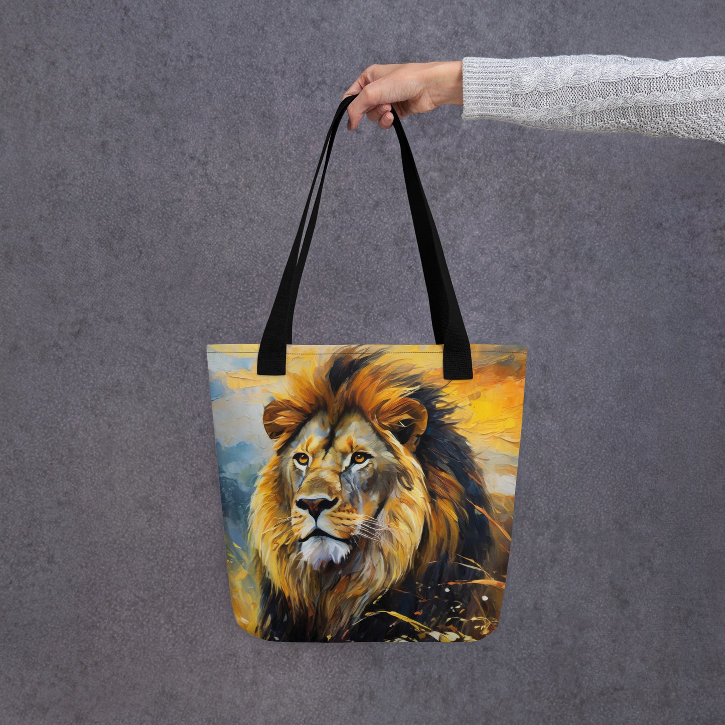 Majestic African Lion Tote Bag - Vibrant Oil Painting, Perfect Gift For Wildlife Lovers - Everyday Use For Shopping And Grocery Shopping,