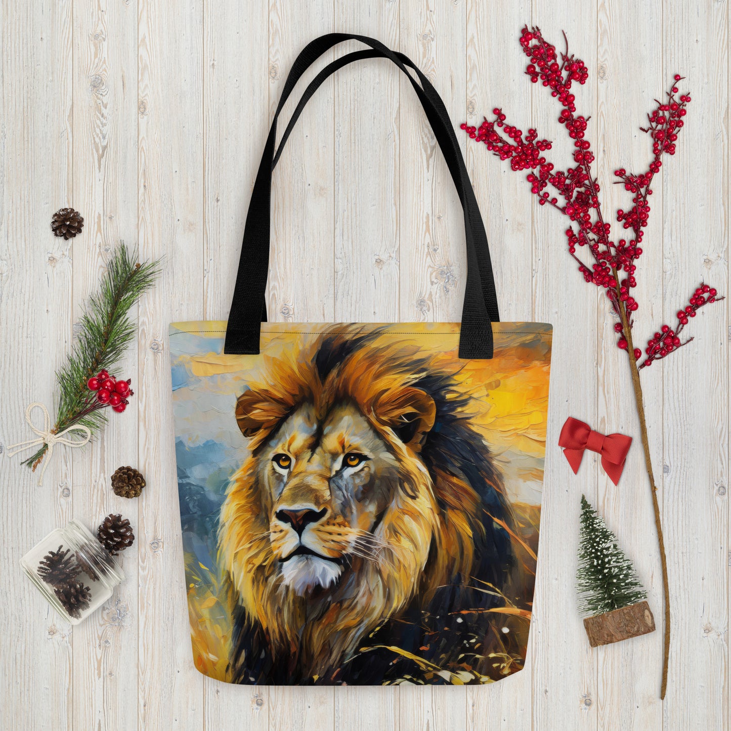 Majestic African Lion Tote Bag - Vibrant Oil Painting, Perfect Gift For Wildlife Lovers - Everyday Use For Shopping And Grocery Shopping,