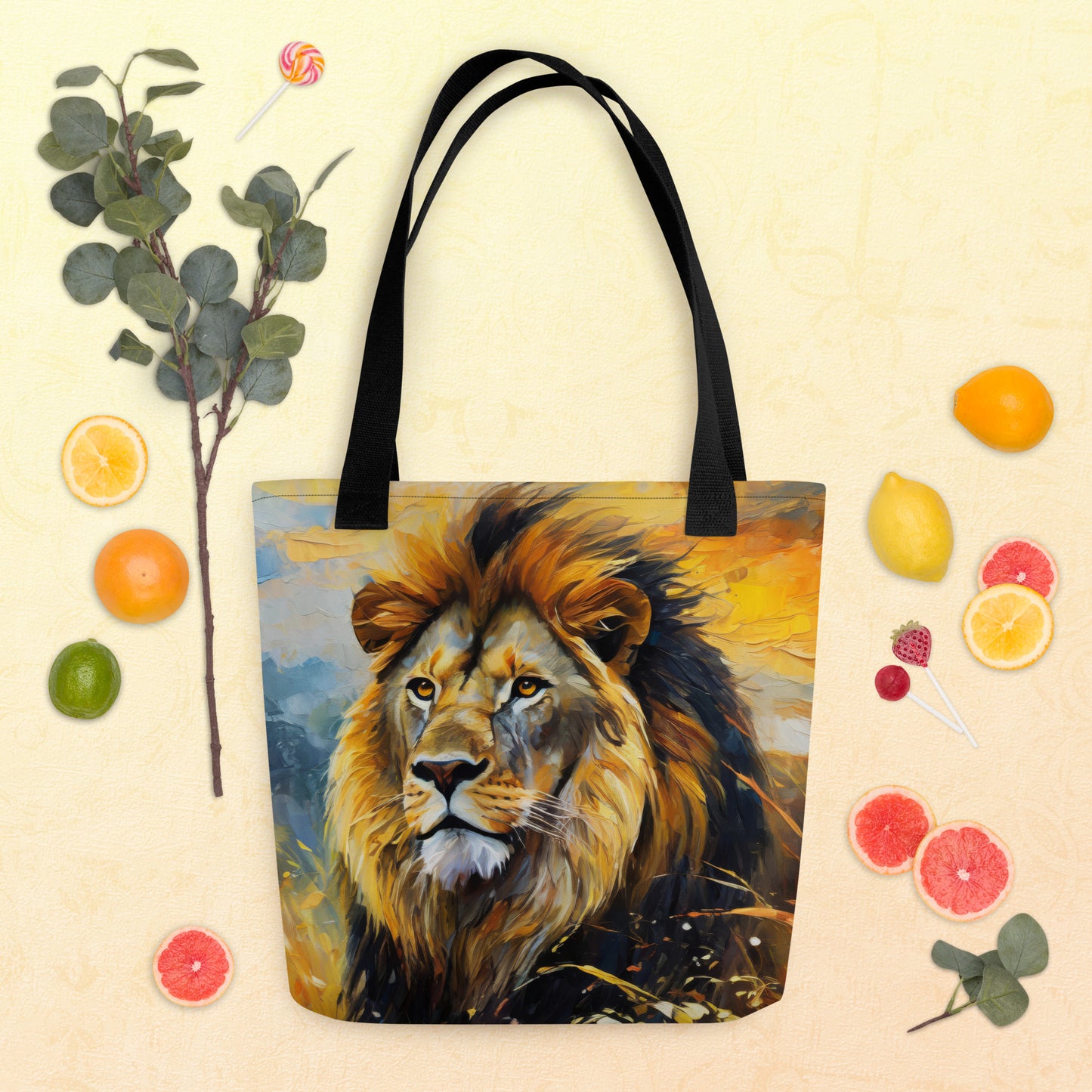 Majestic African Lion Tote Bag - Vibrant Oil Painting, Perfect Gift For Wildlife Lovers - Everyday Use For Shopping And Grocery Shopping,