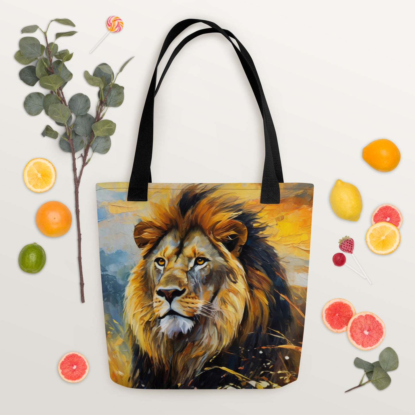 Majestic African Lion Tote Bag - Vibrant Oil Painting, Perfect Gift For Wildlife Lovers - Everyday Use For Shopping And Grocery Shopping,