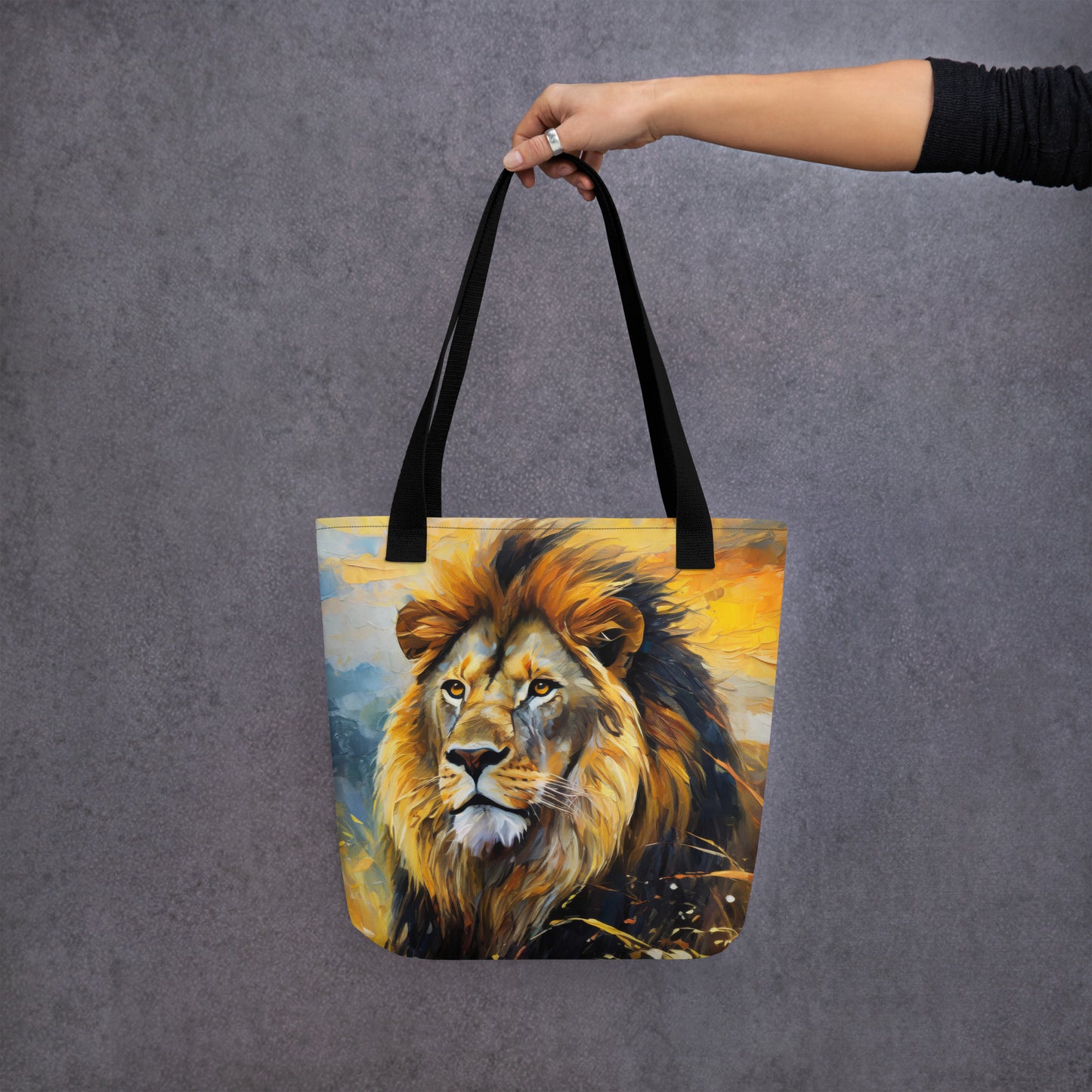 Majestic African Lion Tote Bag - Vibrant Oil Painting, Perfect Gift For Wildlife Lovers - Everyday Use For Shopping And Grocery Shopping,