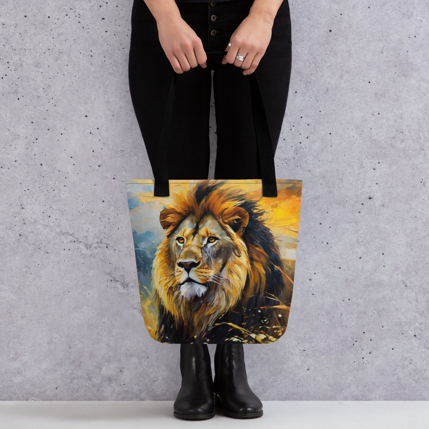 Majestic African Lion Tote Bag - Vibrant Oil Painting, Perfect Gift For Wildlife Lovers - Everyday Use For Shopping And Grocery Shopping,