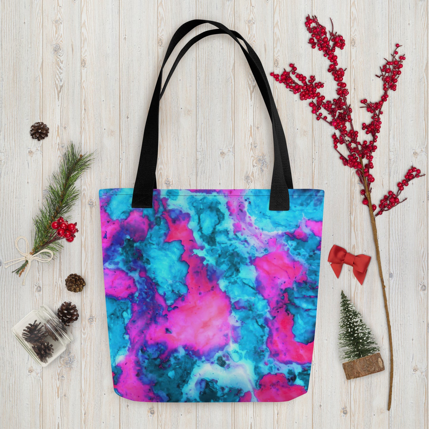 Vibrant Marble Tote Bag | Abstract Mix of Magenta & Cyan | Stylish Fine Art Accessory | Perfect for Modern Art Lovers