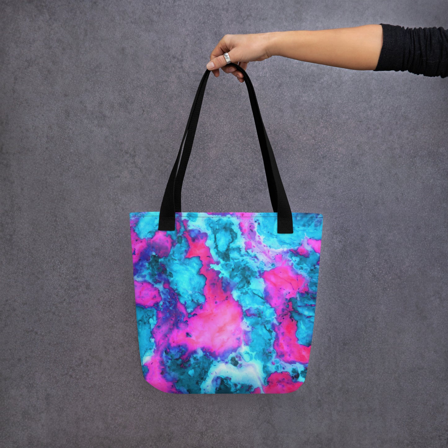 Vibrant Marble Tote Bag | Abstract Mix of Magenta & Cyan | Stylish Fine Art Accessory | Perfect for Modern Art Lovers