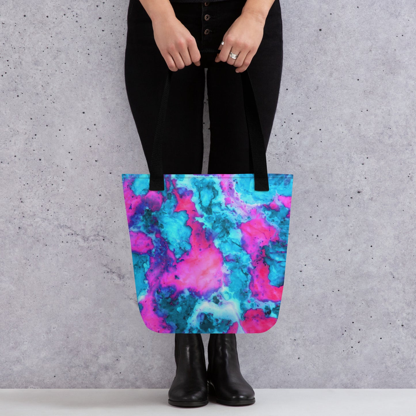 Vibrant Marble Tote Bag | Abstract Mix of Magenta & Cyan | Stylish Fine Art Accessory | Perfect for Modern Art Lovers