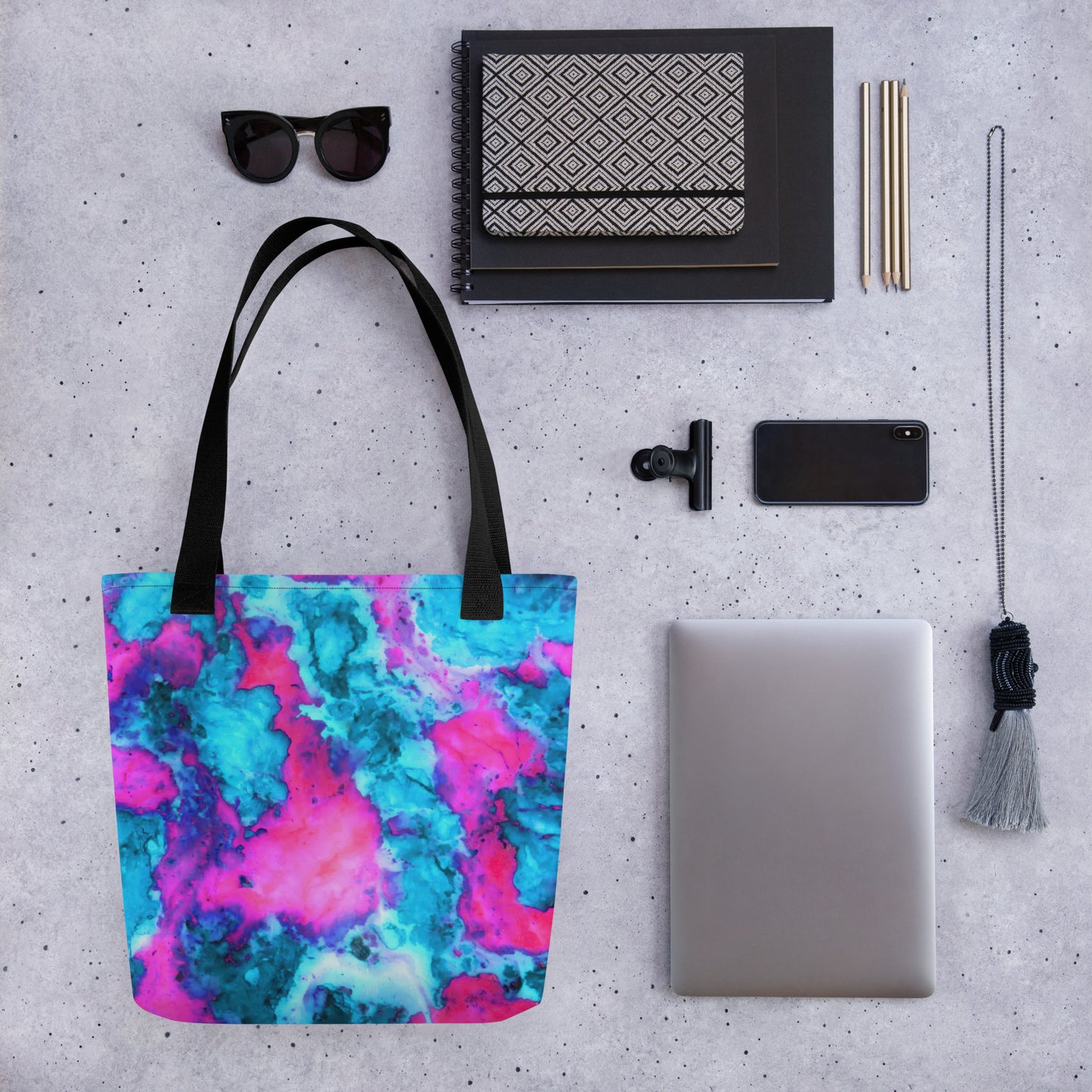 Vibrant Marble Tote Bag | Abstract Mix of Magenta & Cyan | Stylish Fine Art Accessory | Perfect for Modern Art Lovers