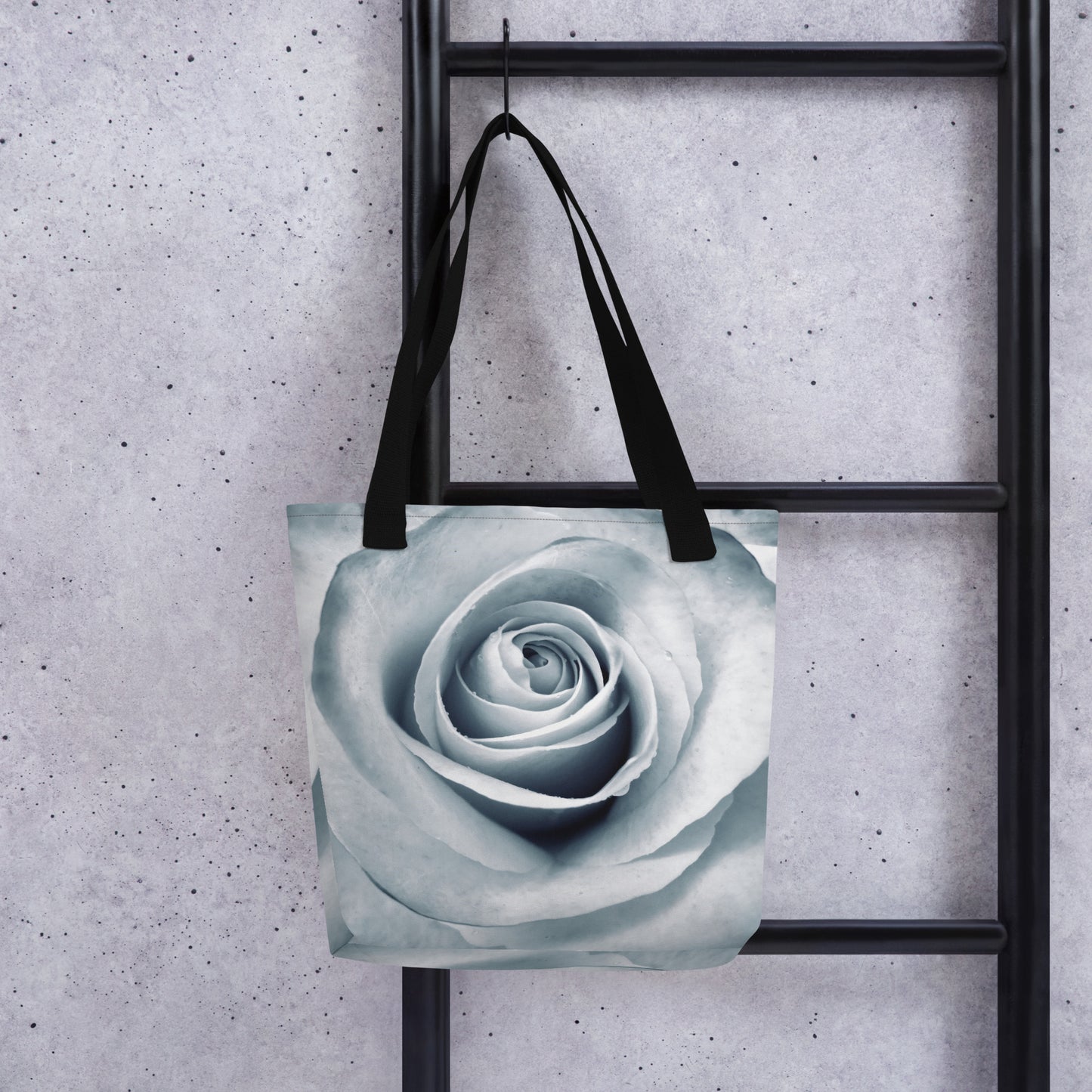 Elegant White Rose Macro Photograph On Fine Art Tote Bag | Perfect Gift For Contemporary Art, Nature, Flower & B&W Photography Lovers