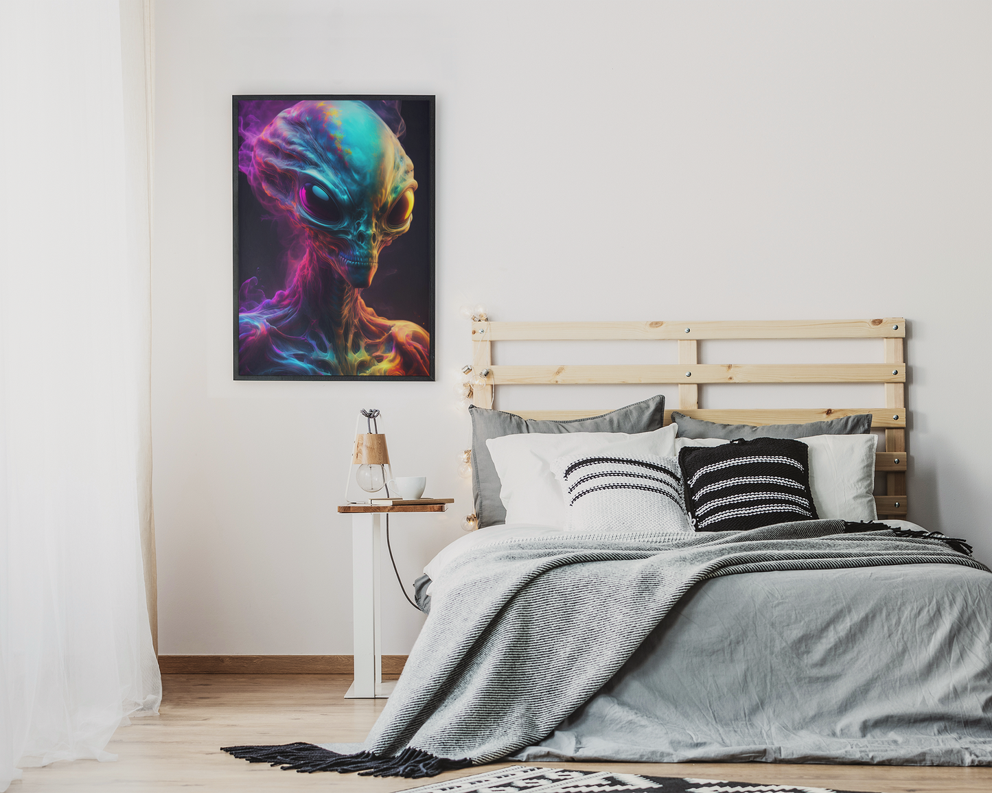 Rainbow Smoke Alien - Colorful Wall Art For Home & Office - Surreal Cosmic Fine Art - Digital Download Print