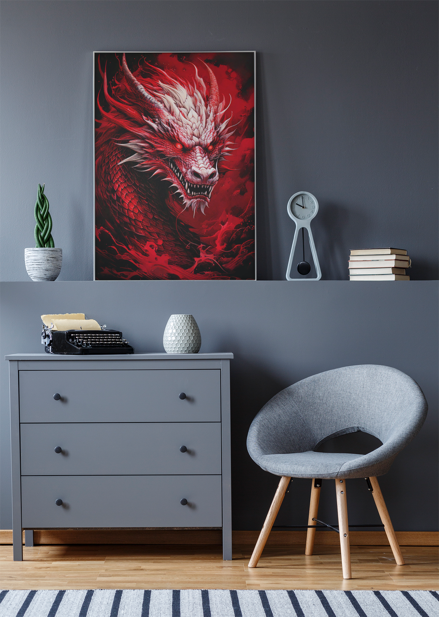 The Red Dragon - Crimson Smoke - Japanese Art Style Fine Art - Fantasy Wall Art - Digital Download Print