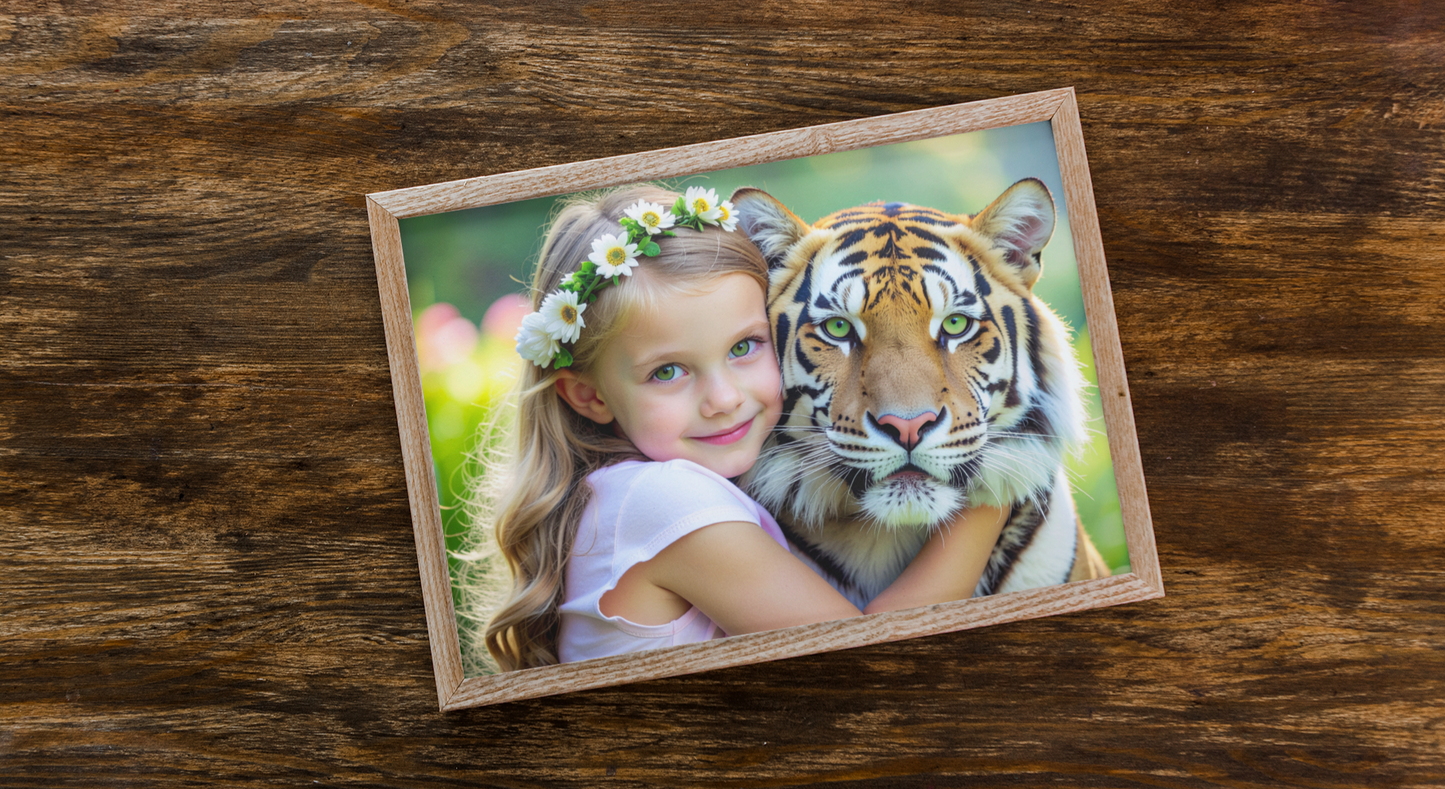 Best Friends - Surreal Friendship - A Little Girl Hugging A Tiger - Fine Art Digital Download Print