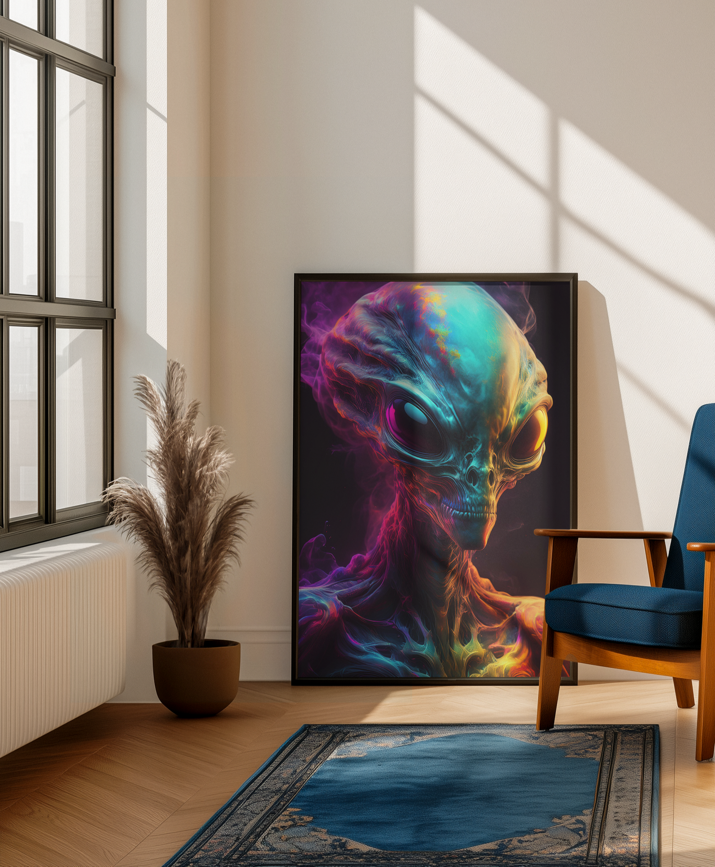 Rainbow Smoke Alien - Colorful Wall Art For Home & Office - Surreal Cosmic Fine Art - Digital Download Print