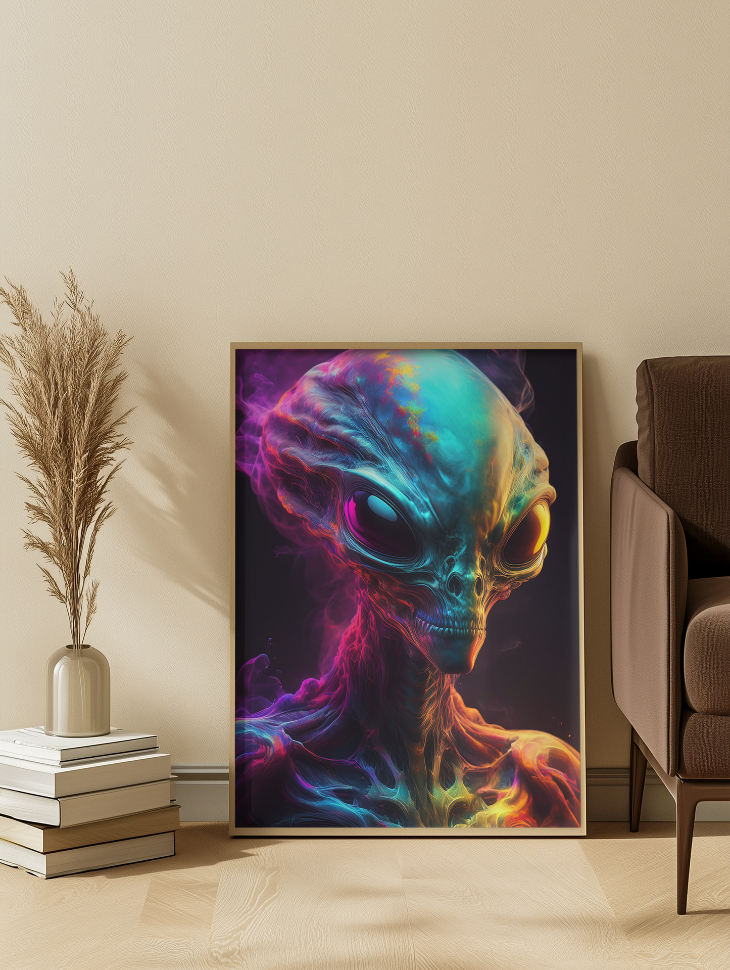 Rainbow Smoke Alien - Colorful Wall Art For Home & Office - Surreal Cosmic Fine Art - Digital Download Print