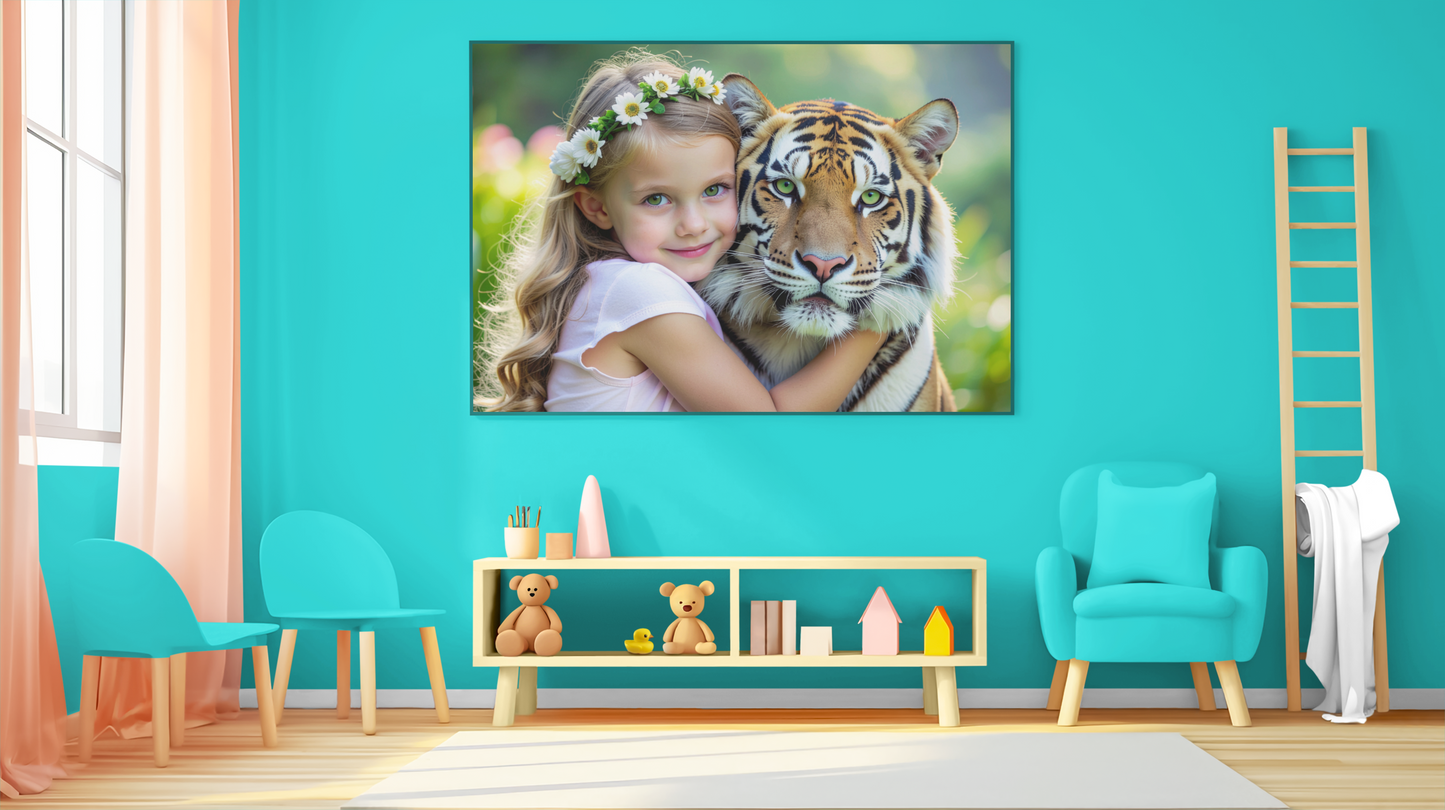 Best Friends - Surreal Friendship - A Little Girl Hugging A Tiger - Fine Art Digital Download Print