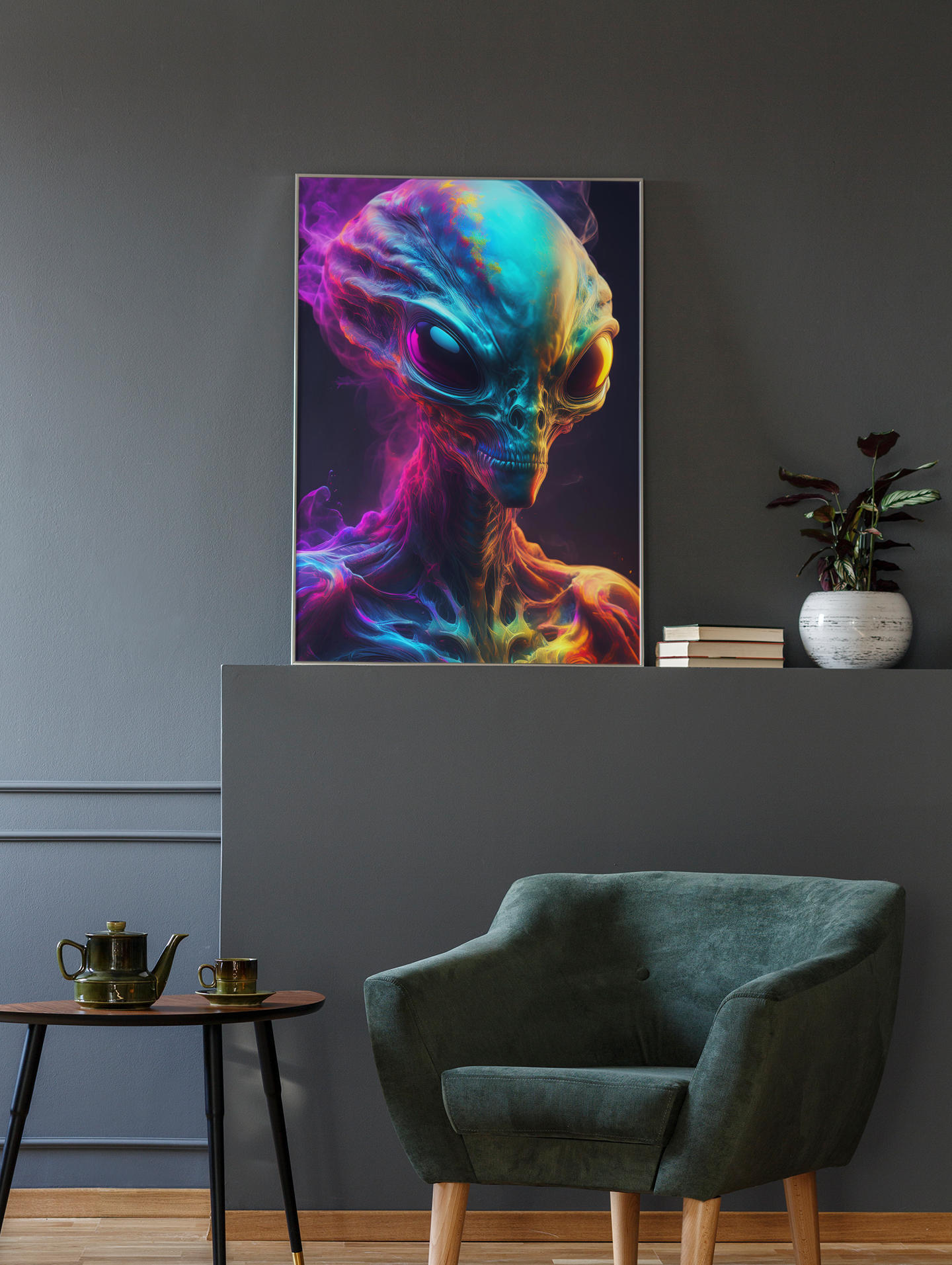 Rainbow Smoke Alien - Colorful Wall Art For Home & Office - Surreal Cosmic Fine Art - Digital Download Print
