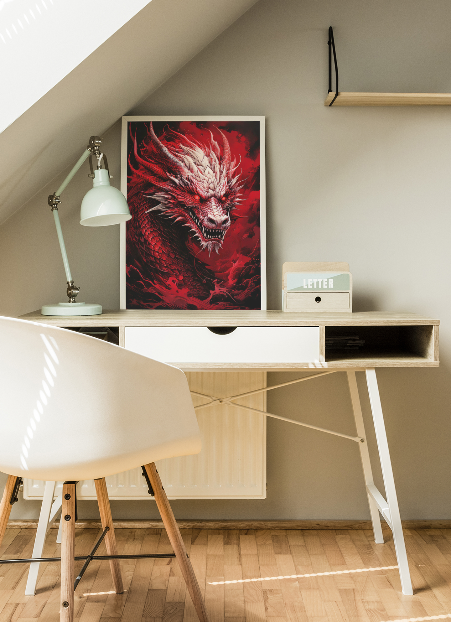 The Red Dragon - Crimson Smoke - Japanese Art Style Fine Art - Fantasy Wall Art - Digital Download Print