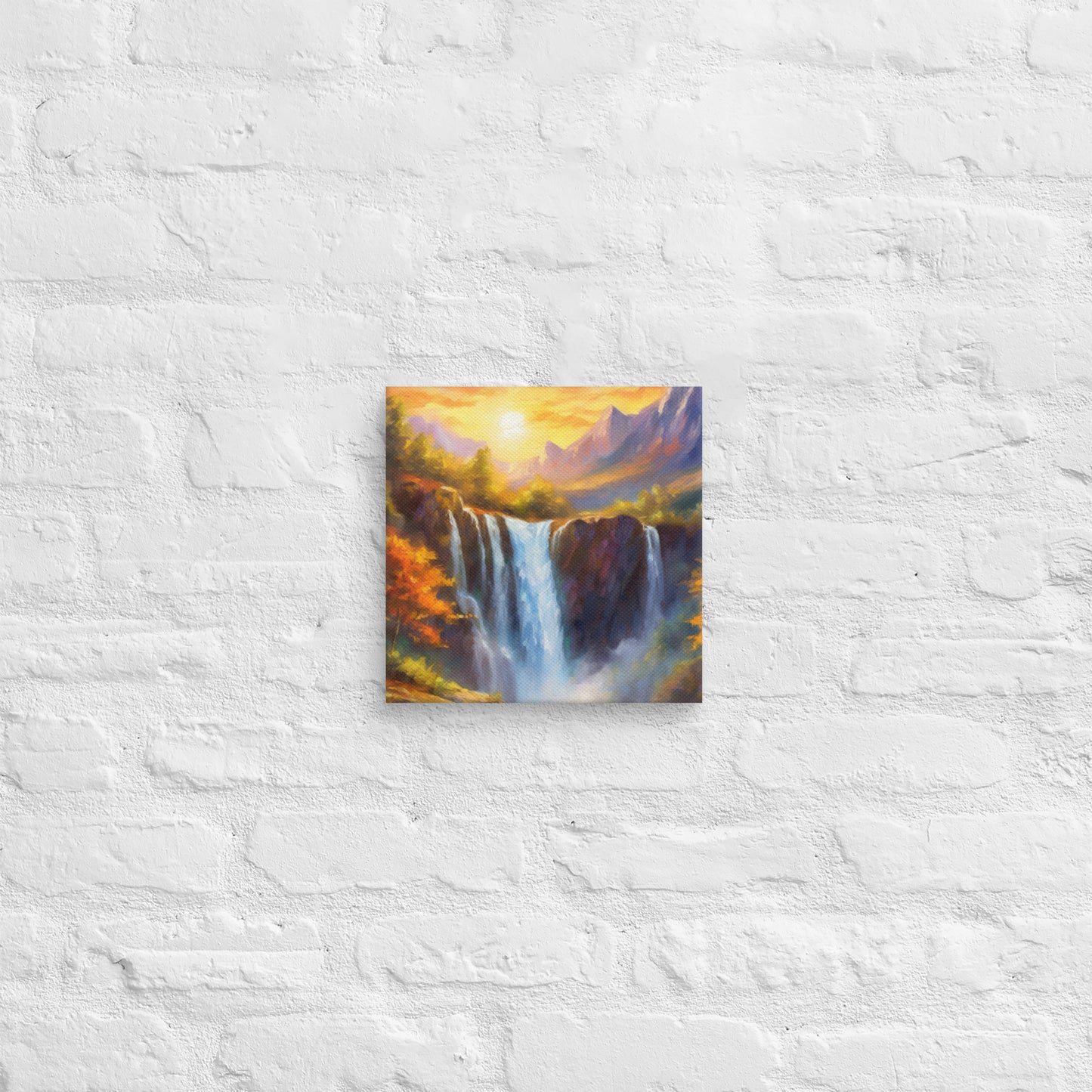 Majestic Mountain Range Oil Painting Canvas - Autumn Sunset, Waterfall, Home & Country Décor - Stunning Gift For Nature Lovers And Friends