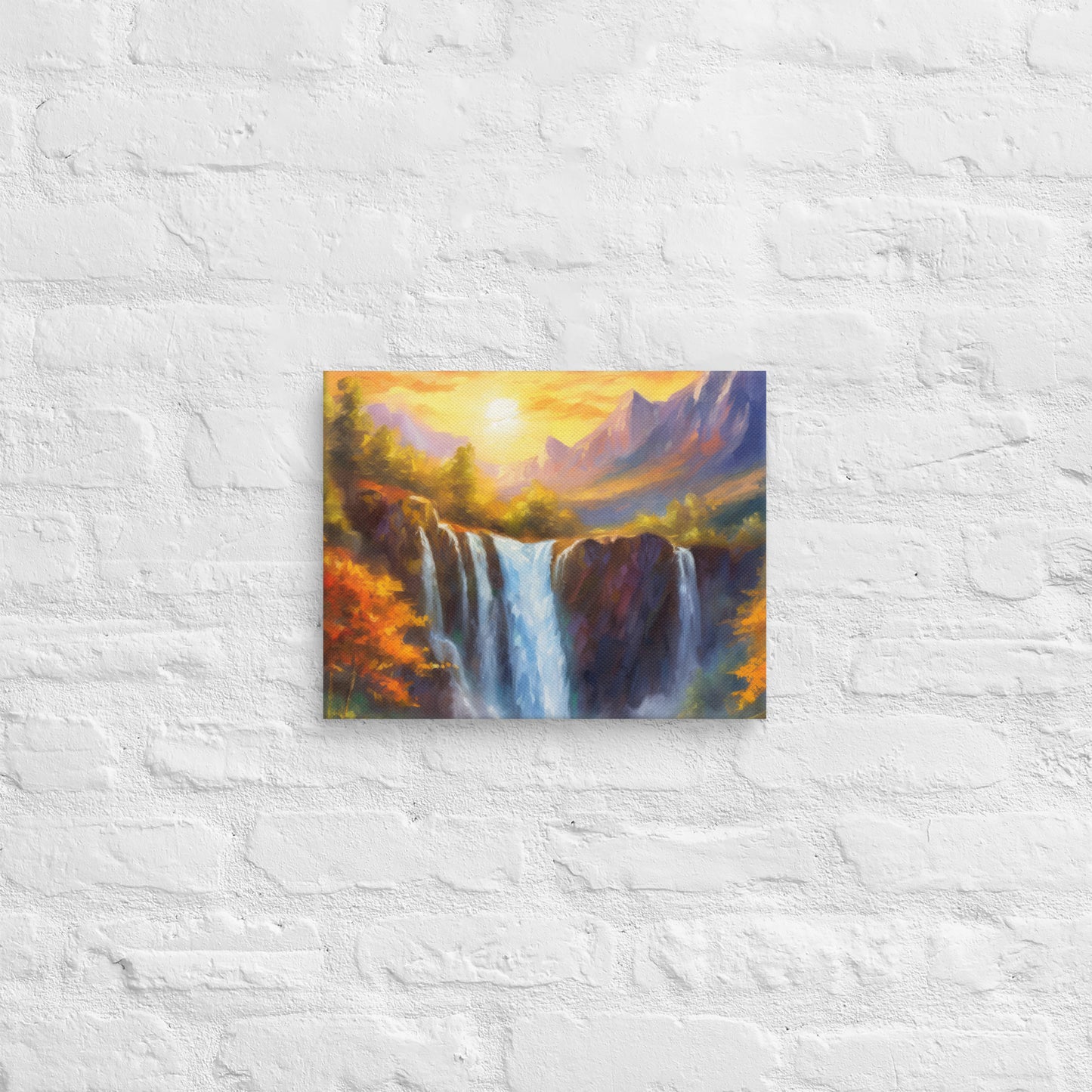 Majestic Mountain Range Oil Painting Canvas - Autumn Sunset, Waterfall, Home & Country Décor - Stunning Gift For Nature Lovers And Friends