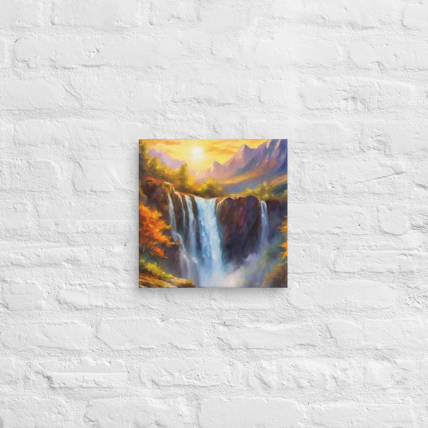 Majestic Mountain Range Oil Painting Canvas - Autumn Sunset, Waterfall, Home & Country Décor - Stunning Gift For Nature Lovers And Friends