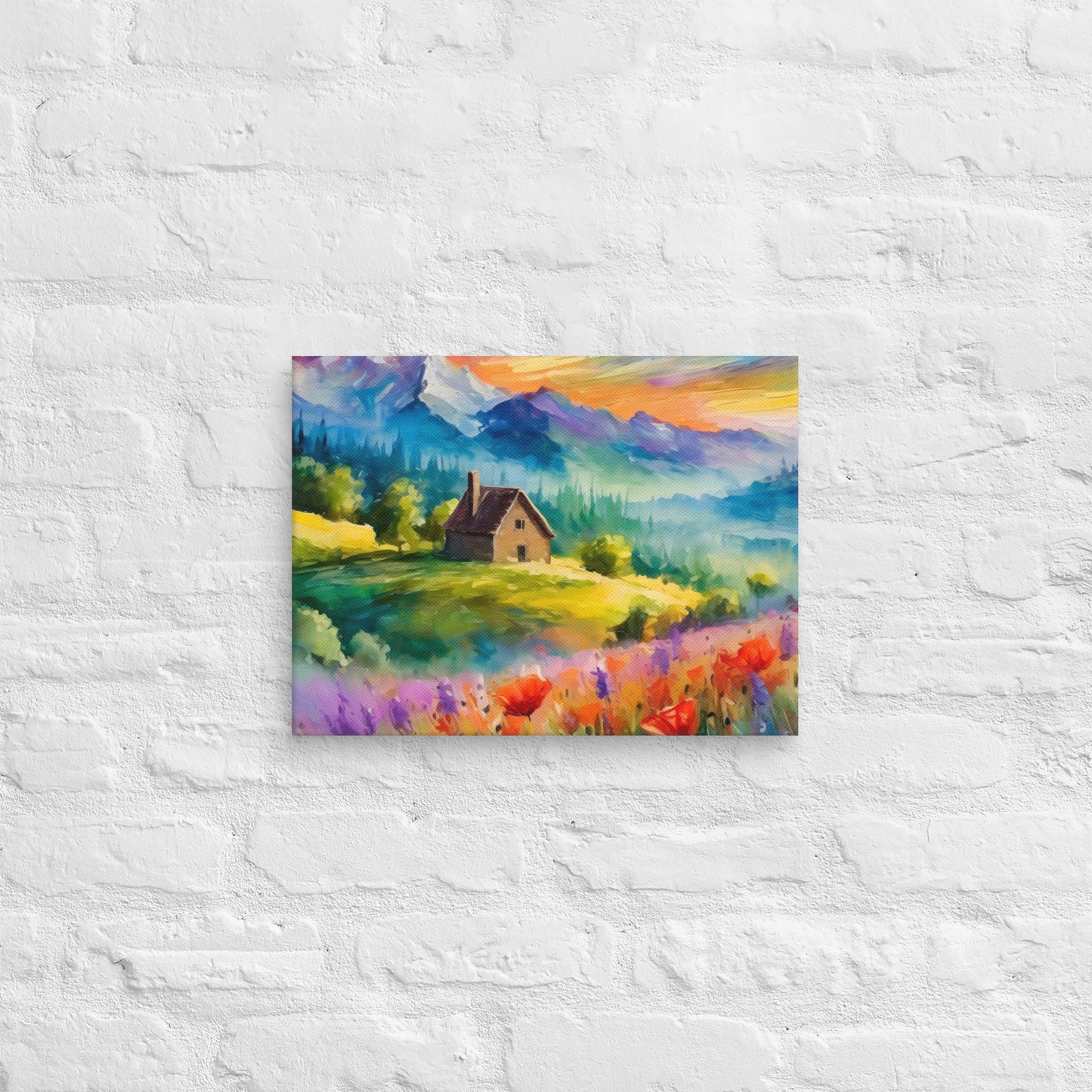 Scenic Mountain Sunset Oil Painting – Colorful Van Gogh Inspired Fine Art Canvas – Ideal Wall Decor For Living Room, Bedroom, Dining Room