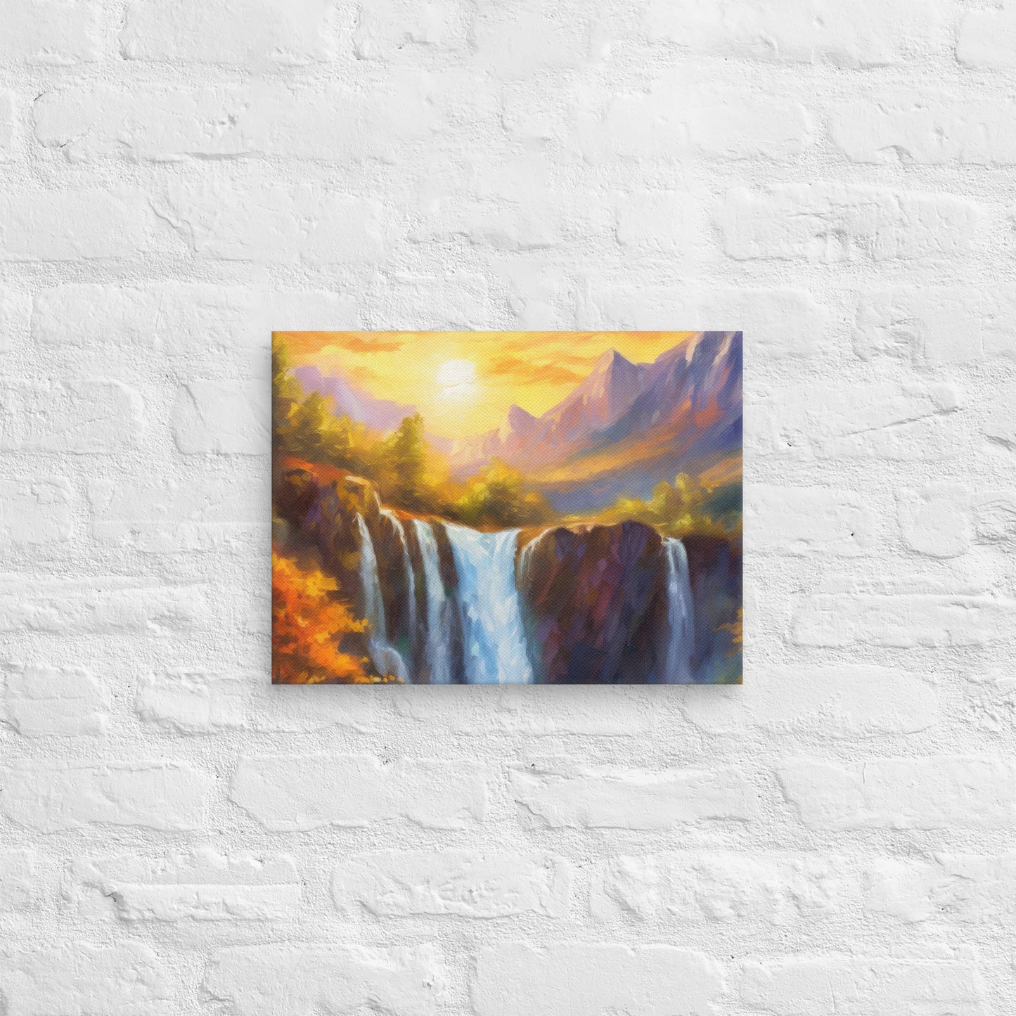 Majestic Mountain Range Oil Painting Canvas - Autumn Sunset, Waterfall, Home & Country Décor - Stunning Gift For Nature Lovers And Friends