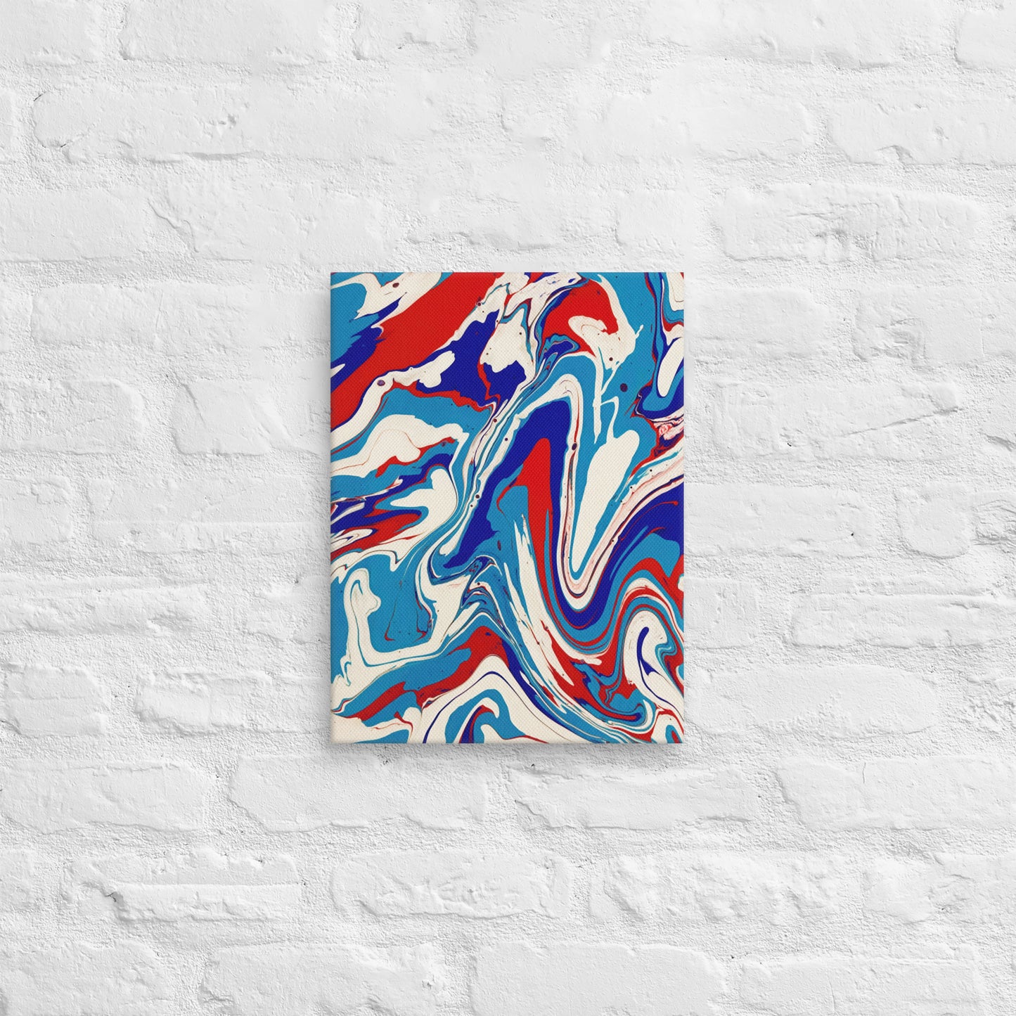 Abstract Flow Painting Canvas – Red, White, and Blue Colors – Fine Art Wall Decor For Bedroom, Living Room – Perfect Gift For Art Lovers