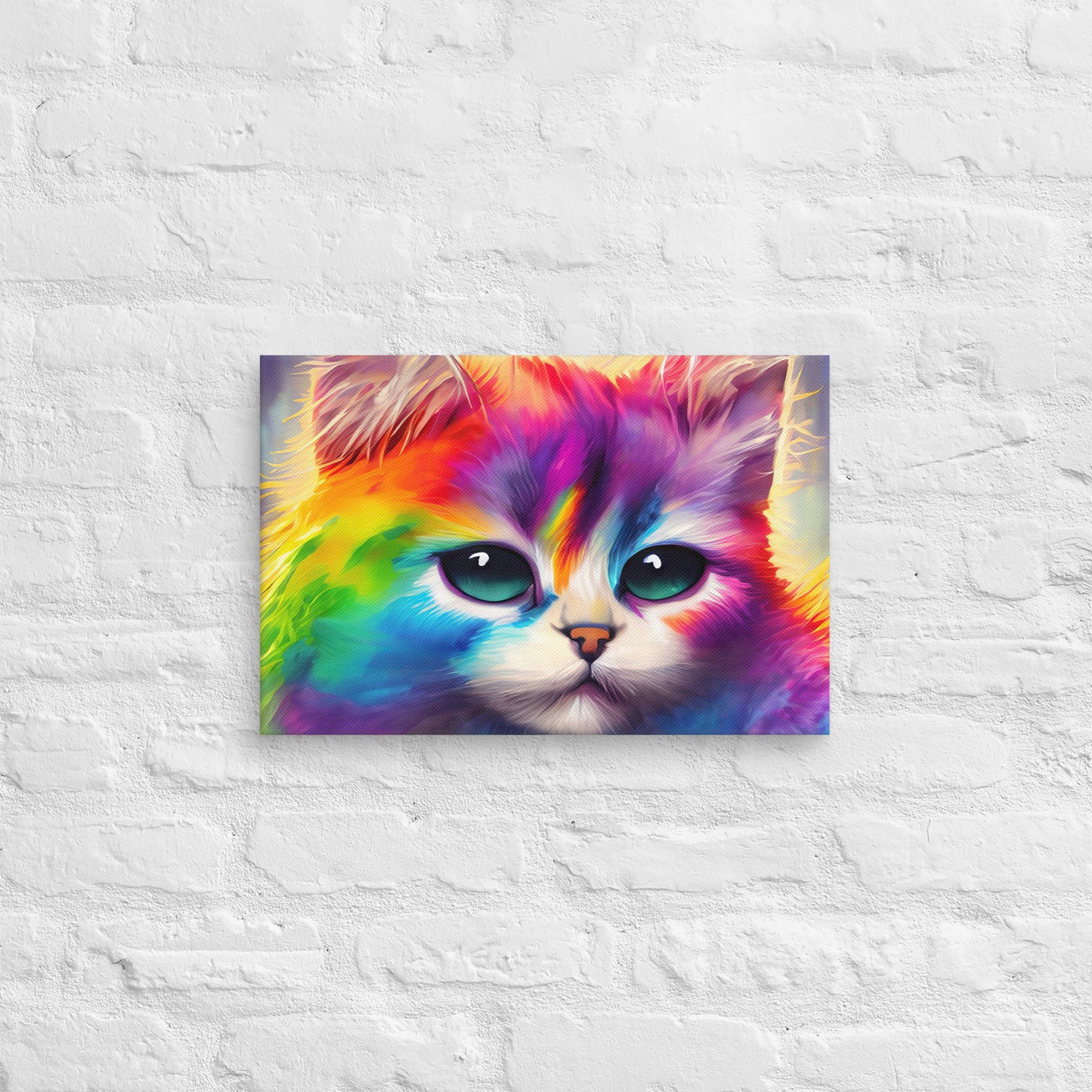 Vibrant Rainbow Fur Cat Painting – Stylish Fine Art Canvas – Perfect Gift & Stylish Wall Decor For Kids And Teen Bedrooms – Fun For All Ages