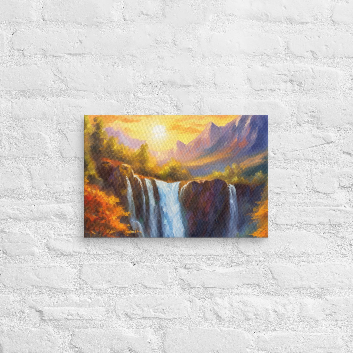 Majestic Mountain Range Oil Painting Canvas - Autumn Sunset, Waterfall, Home & Country Décor - Stunning Gift For Nature Lovers And Friends