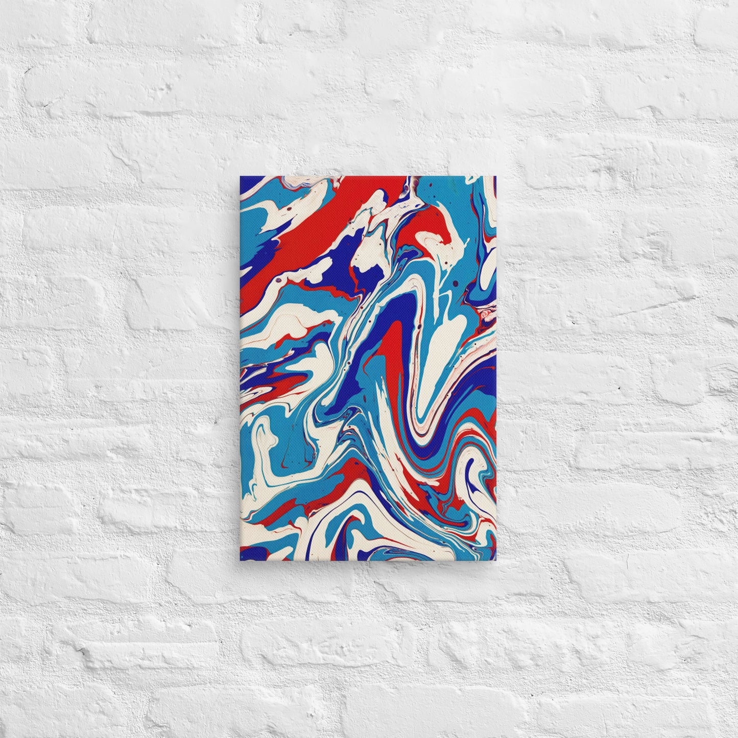 Abstract Flow Painting Canvas – Red, White, and Blue Colors – Fine Art Wall Decor For Bedroom, Living Room – Perfect Gift For Art Lovers