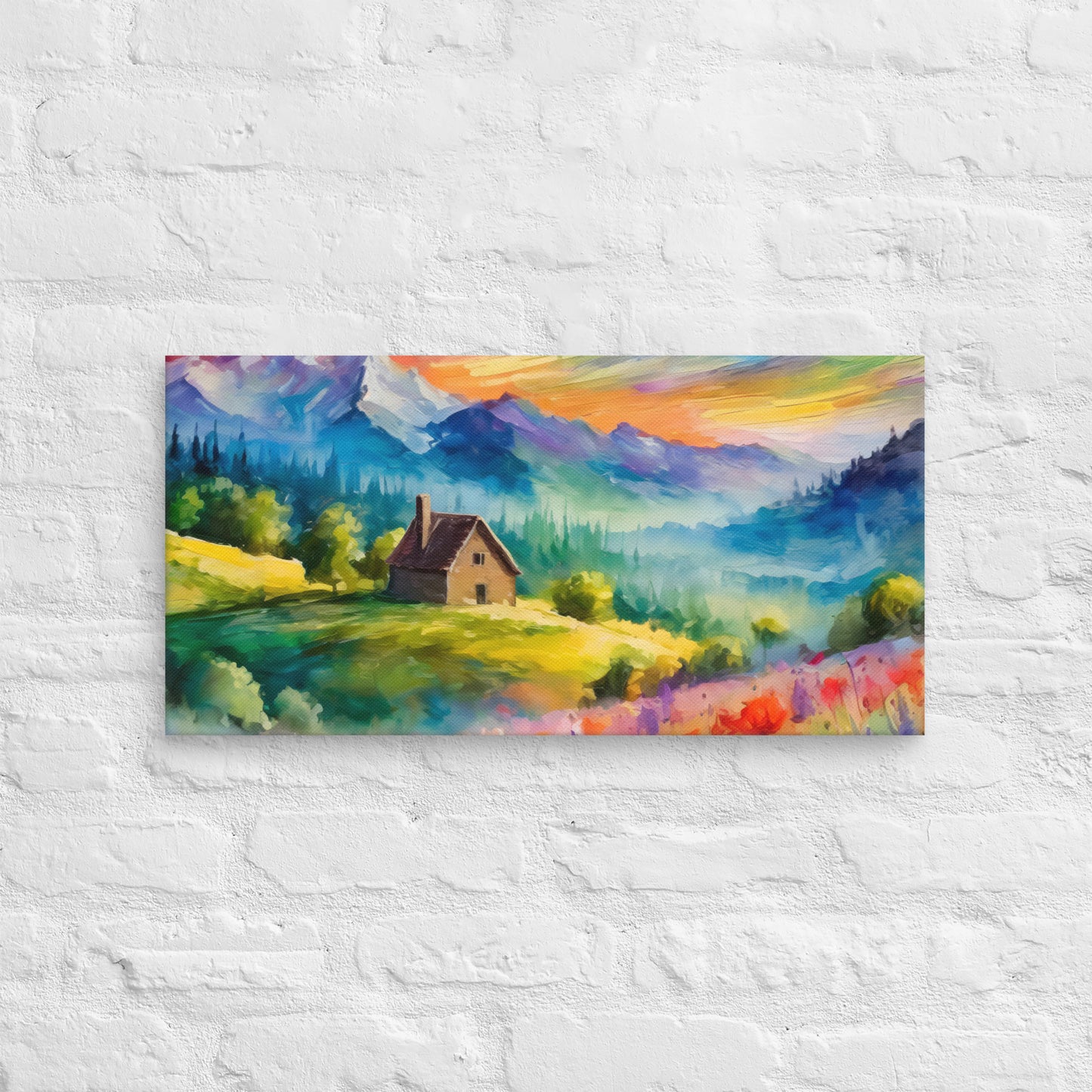 Scenic Mountain Sunset Oil Painting – Colorful Van Gogh Inspired Fine Art Canvas – Ideal Wall Decor For Living Room, Bedroom, Dining Room