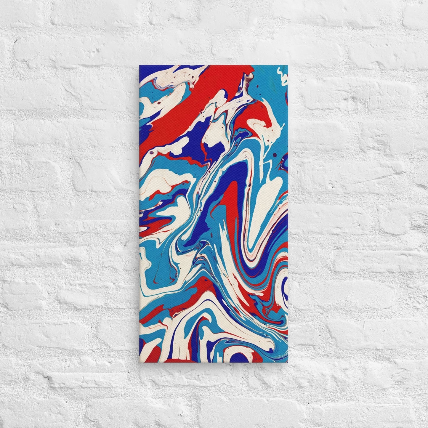 Abstract Flow Painting Canvas – Red, White, and Blue Colors – Fine Art Wall Decor For Bedroom, Living Room – Perfect Gift For Art Lovers