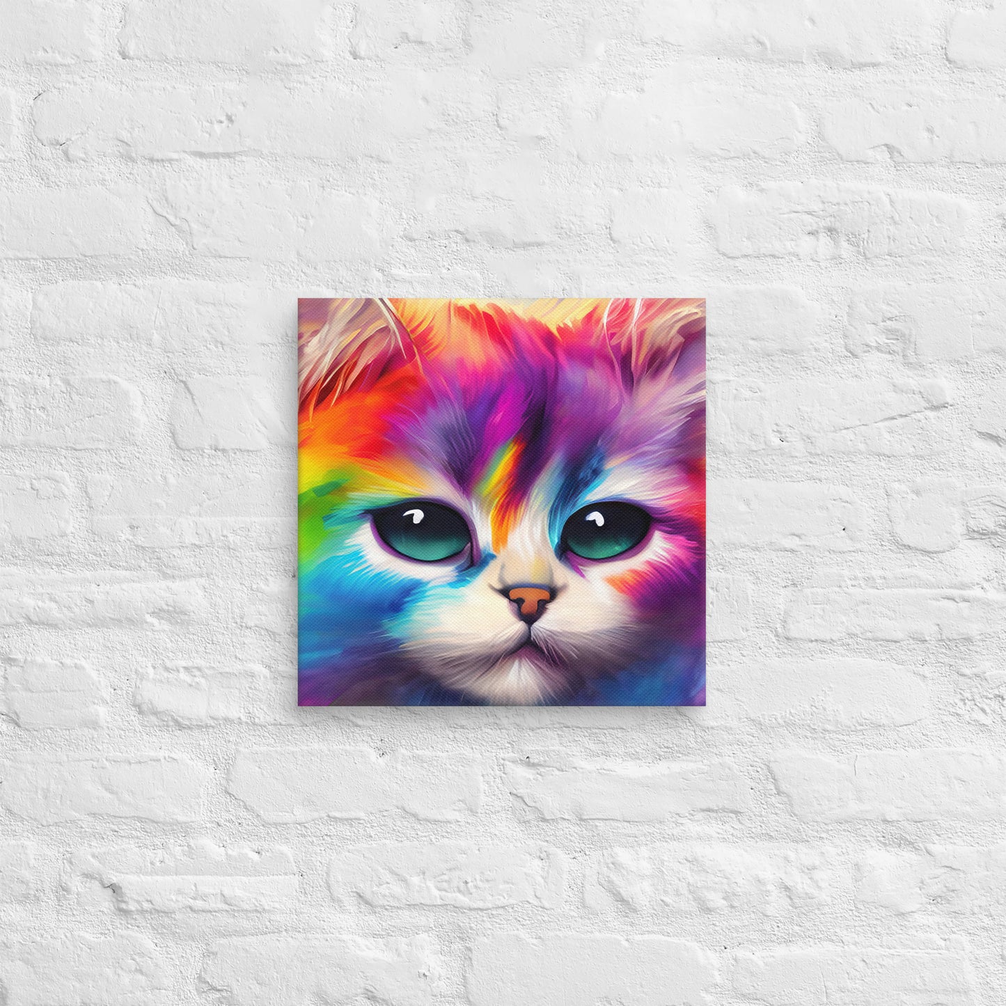 Vibrant Rainbow Fur Cat Painting – Stylish Fine Art Canvas – Perfect Gift & Stylish Wall Decor For Kids And Teen Bedrooms – Fun For All Ages