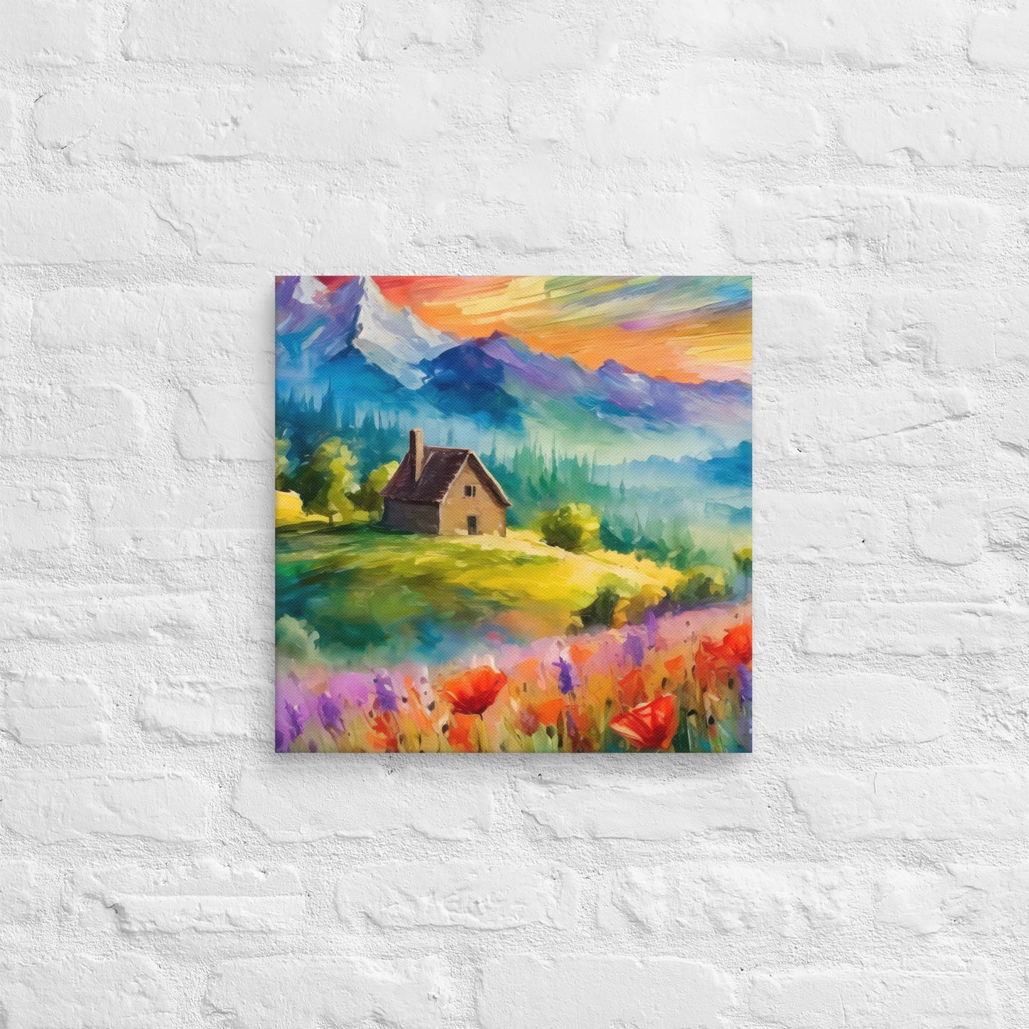 Scenic Mountain Sunset Oil Painting – Colorful Van Gogh Inspired Fine Art Canvas – Ideal Wall Decor For Living Room, Bedroom, Dining Room