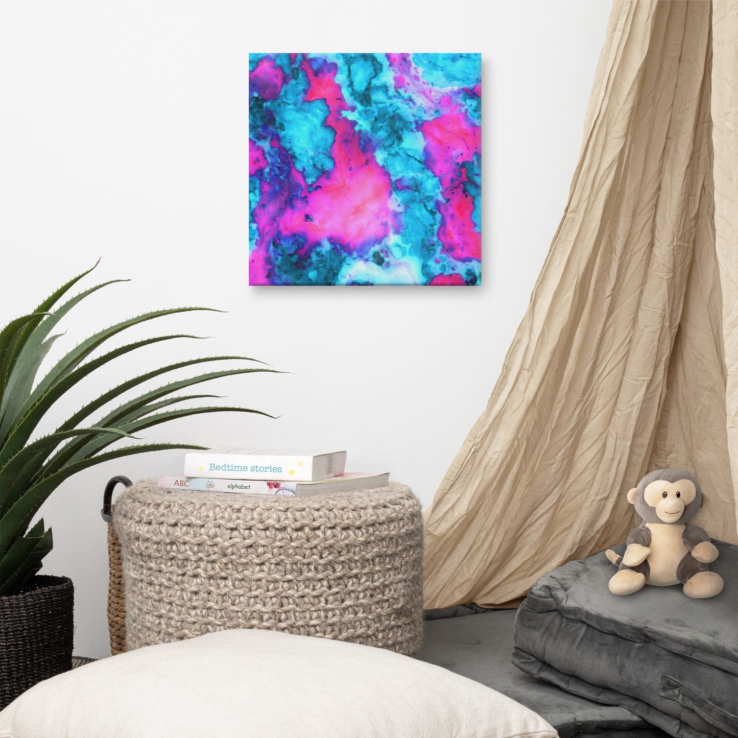 Vibrant Marble Canvas Art | Abstract Mix of Magenta & Cyan | Stylish Wall Decor | Fine Art Print for Contemporary Homes