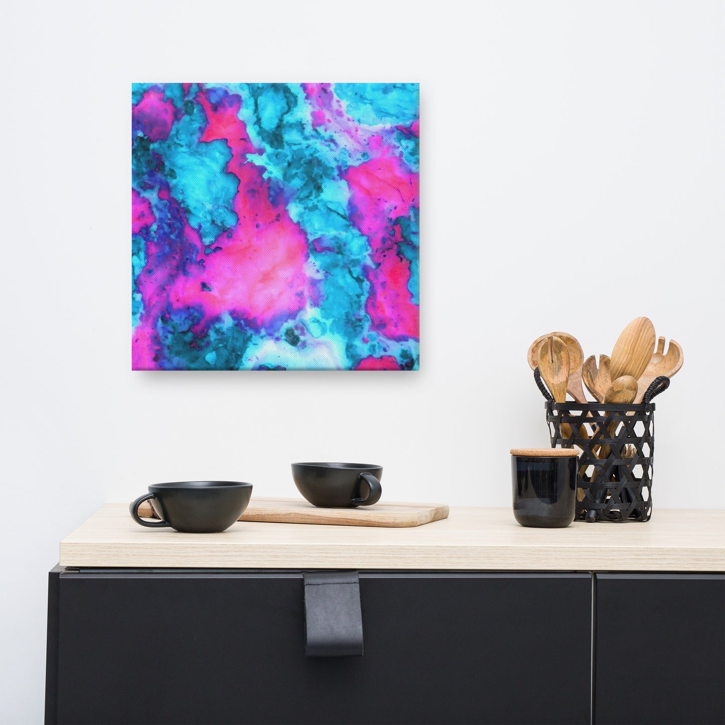 Vibrant Marble Canvas Art | Abstract Mix of Magenta & Cyan | Stylish Wall Decor | Fine Art Print for Contemporary Homes