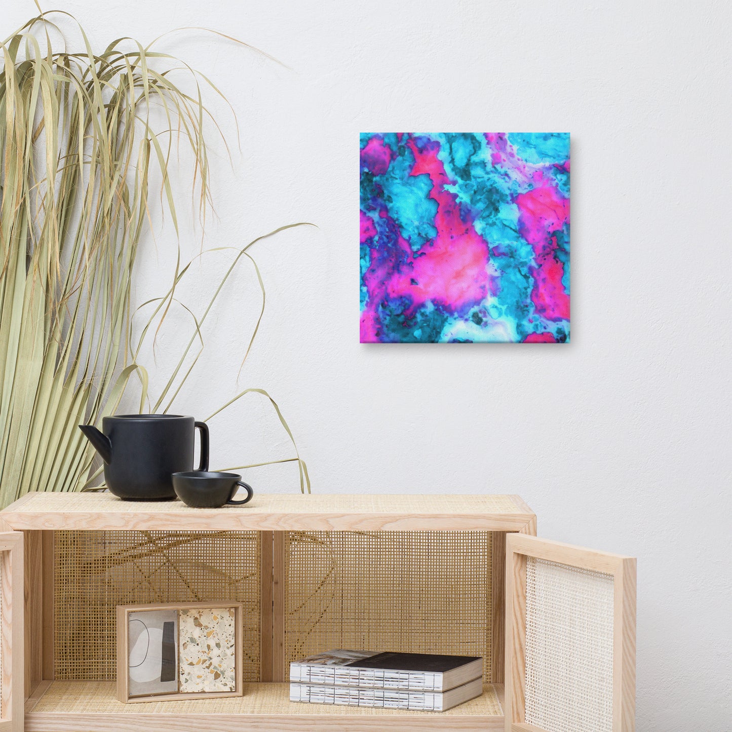 Vibrant Marble Canvas Art | Abstract Mix of Magenta & Cyan | Stylish Wall Decor | Fine Art Print for Contemporary Homes