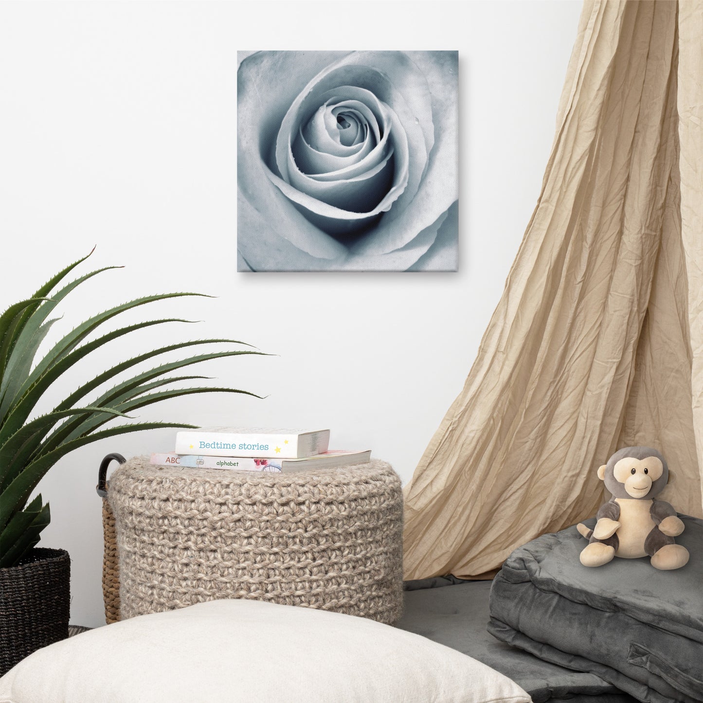 Elegant White Rose Macro Photograph on Fine Art Canvas - Perfect Gift for Contemporary Art, Nature, Flower & B&W Photography Lovers