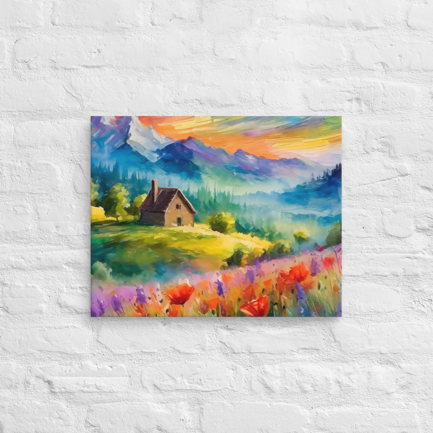 Scenic Mountain Sunset Oil Painting – Colorful Van Gogh Inspired Fine Art Canvas – Ideal Wall Decor For Living Room, Bedroom, Dining Room